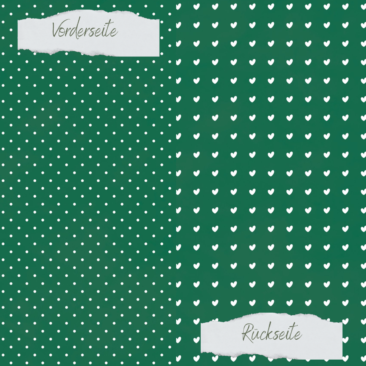 Designpapier - Basic - Tanne - Pünktchen + Herzchen - Doppelseitig bedruckt 