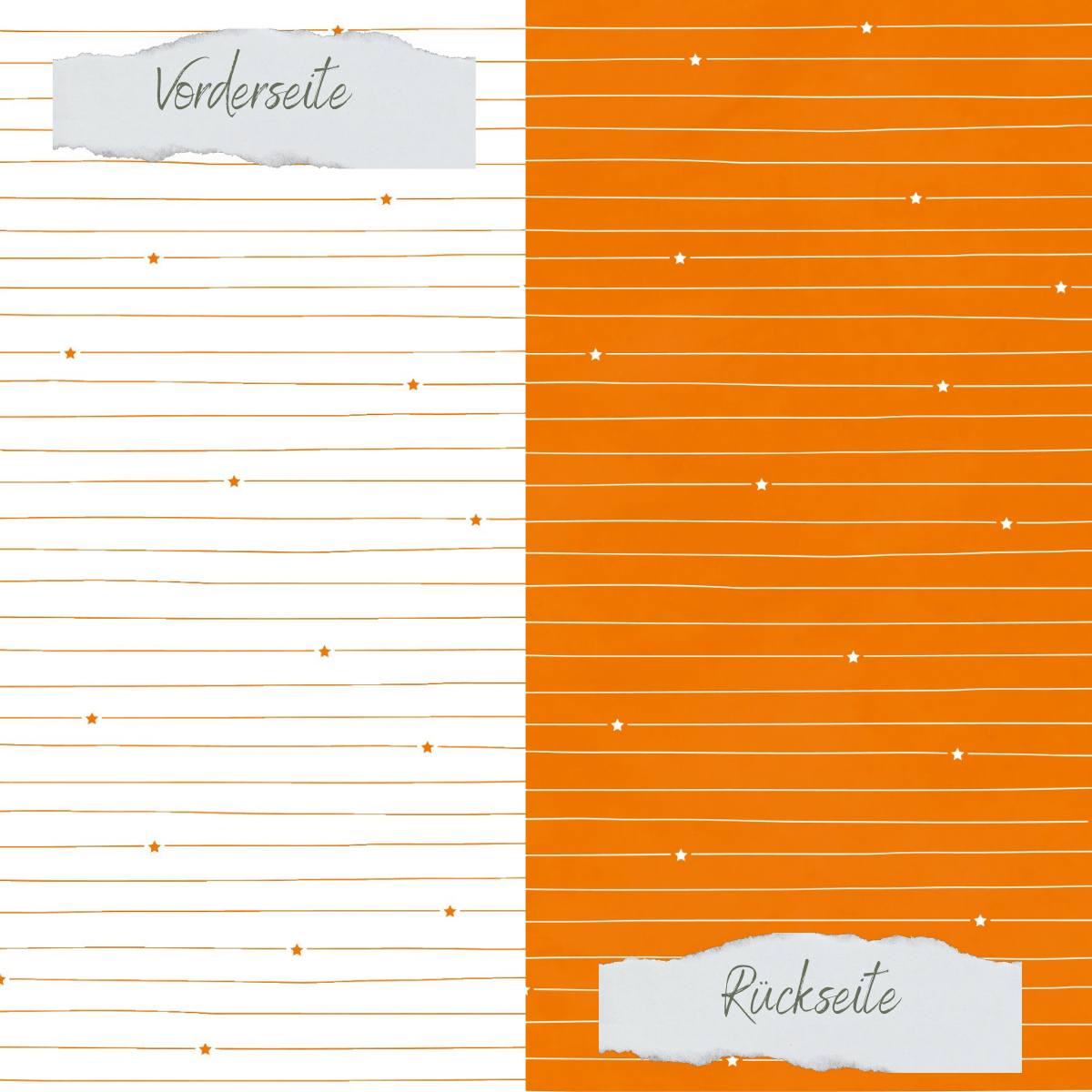 Papier à dessin - Basic - Herbstorange - Doodle Linien mit Sternchen - Doppelseitig bedruckt