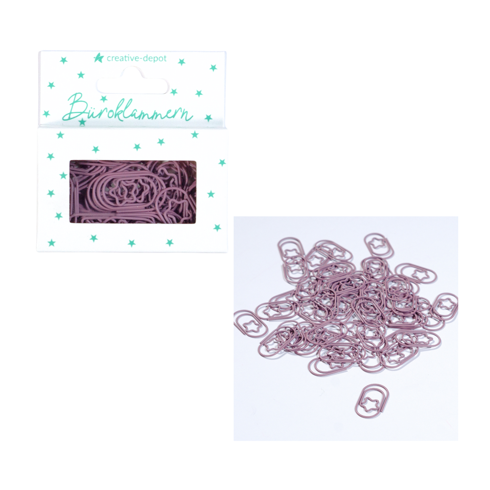 Büroklammer Stern - Malve - Matt - 50 Stück
