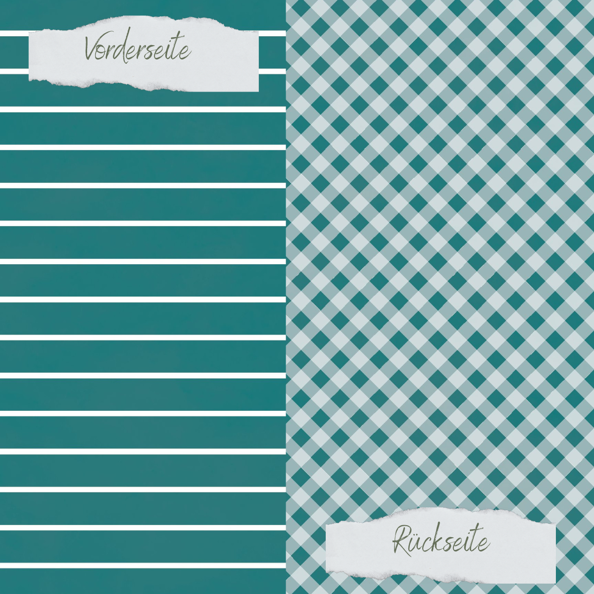 Designpapier - Basic - Smaragd - Breite Linien + Karo - Doppelseitig bedruckt   
