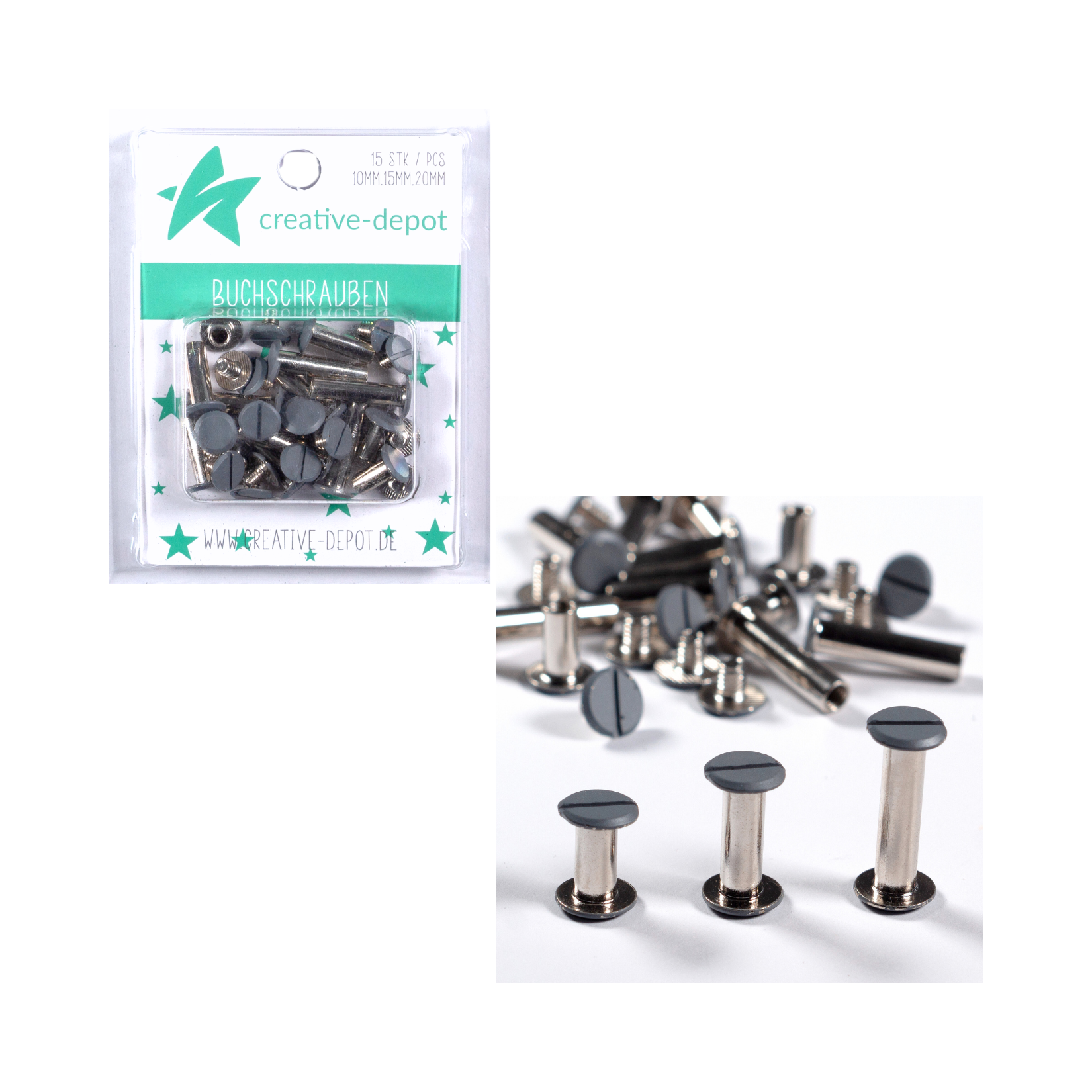 Buchschrauben - Dunkelgrau - Matt - 15 Stück