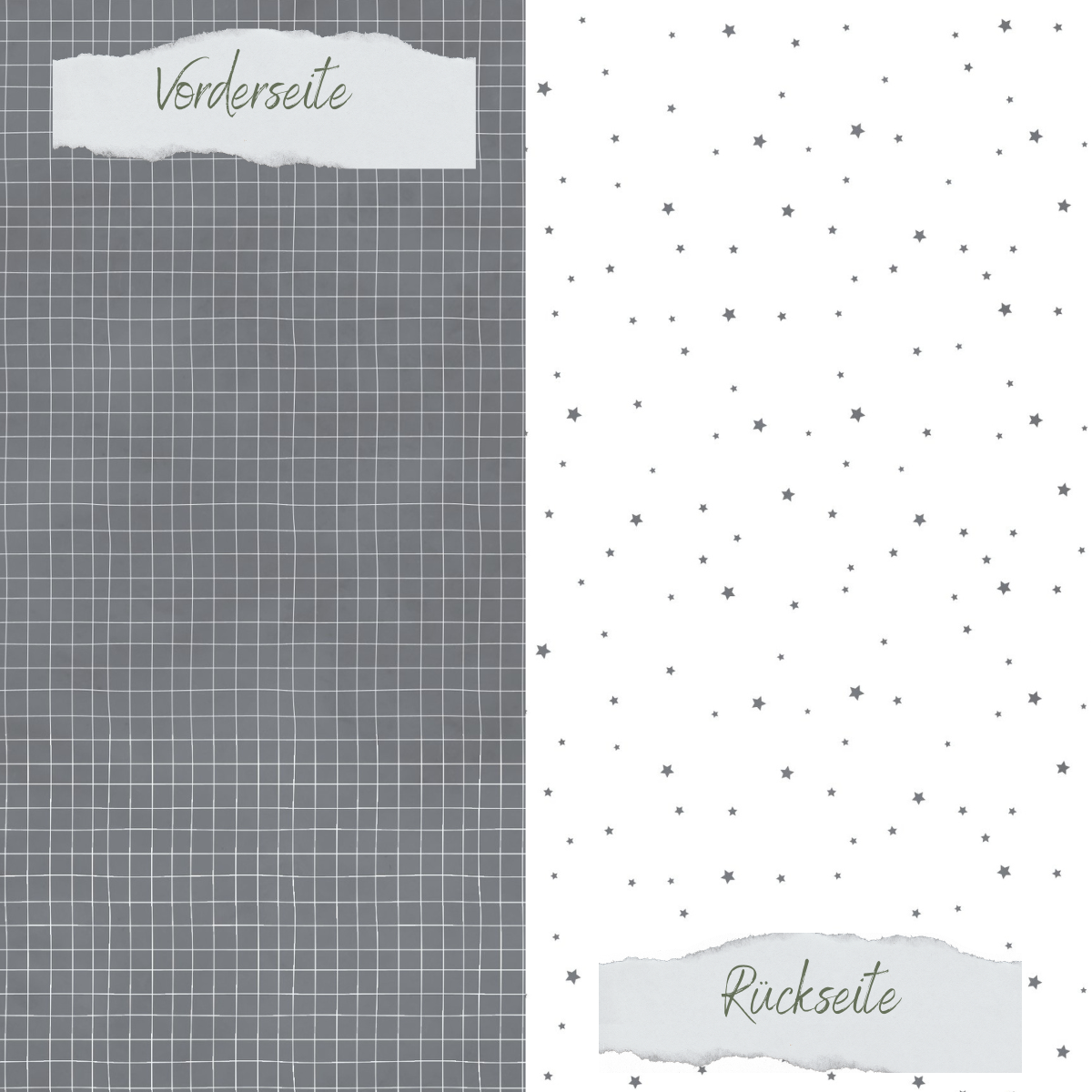 Designpapier - Basic - Dunkelgrau - Doodle Gitter + Sternchenregen - Doppelseitig bedruckt