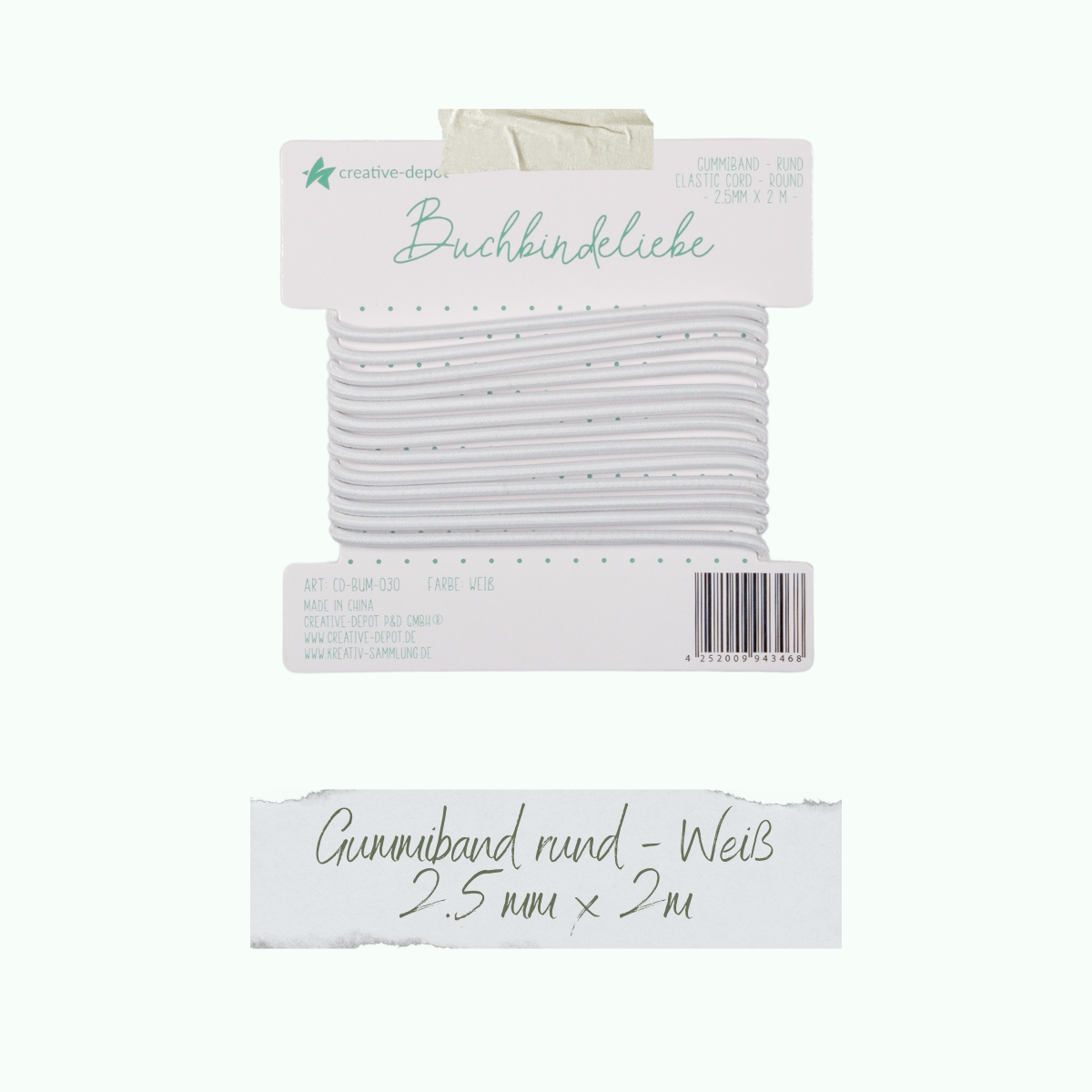 CD-BUM-030_Gummiband-rund-Weiss Gummiband - Weiß - rund - Buchbindeliebe