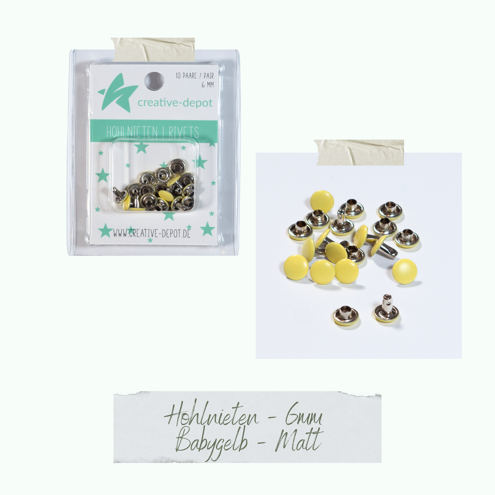 Doppelhohlnieten - Babygelb - Matt - 10 Paar - 6 mm