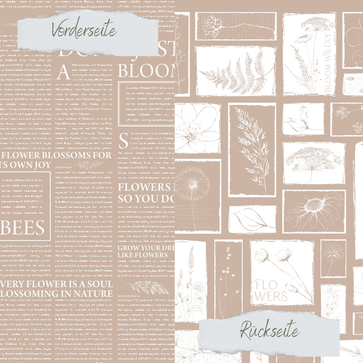 Papier à dessin - Basic - Latte -  Newspaper + Wildflowers - Doppelseitig bedruckt