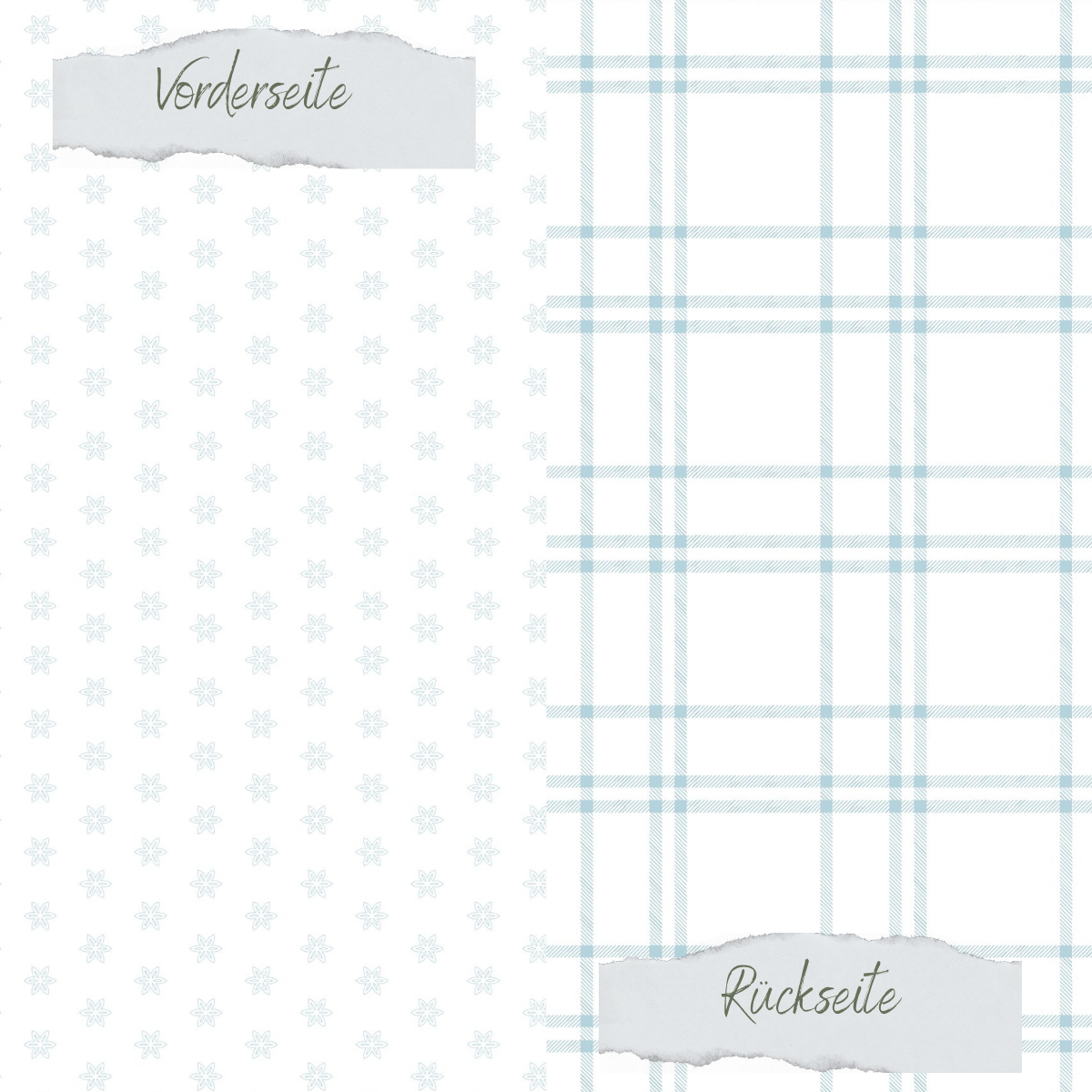 Designpapier - Basic - Vintage Hellblau - Blumen + Karomuster - Doppelseitig bedruckt