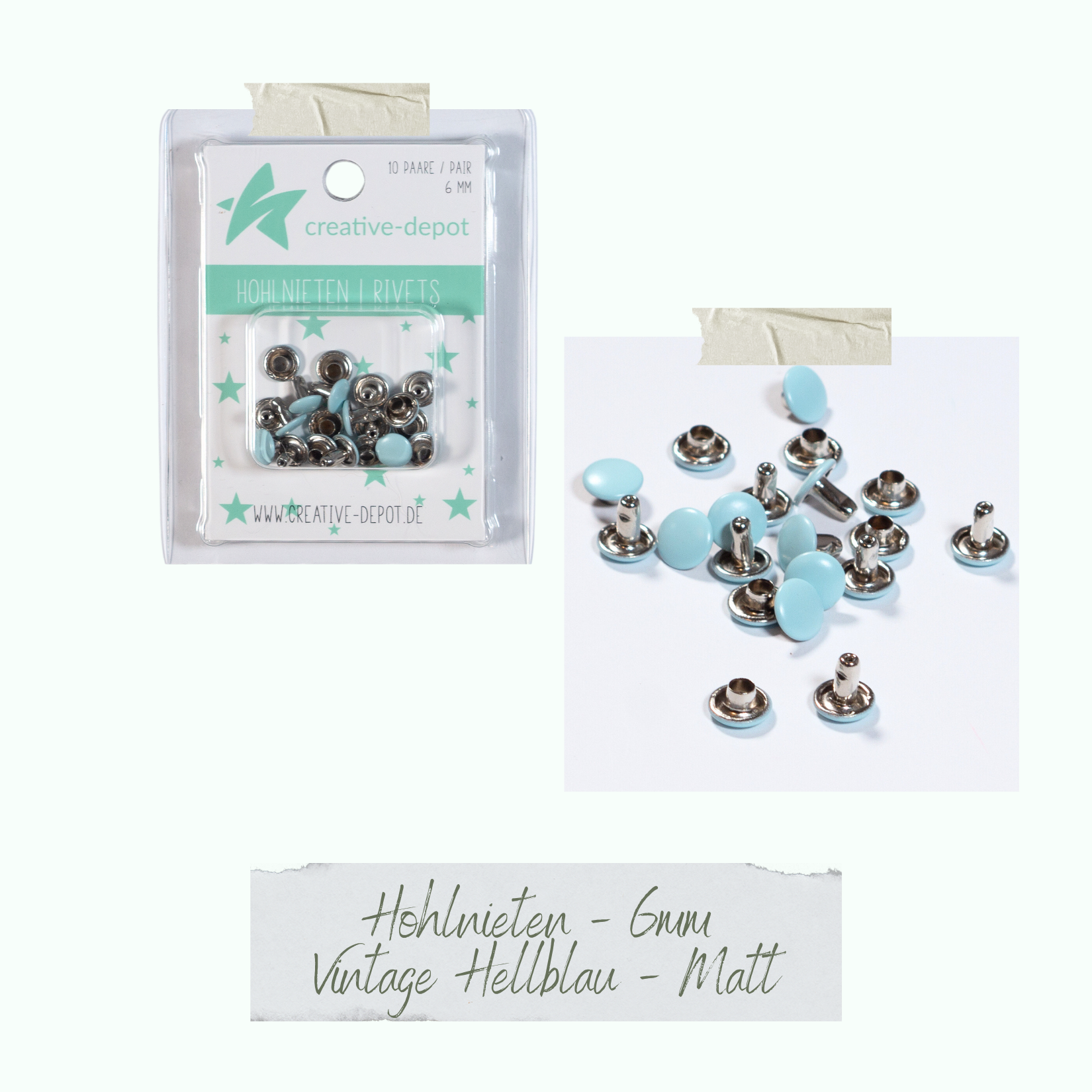 Doppelhohlnieten - Vintage Hellblau - Matt - 10 Paar - 6 mm