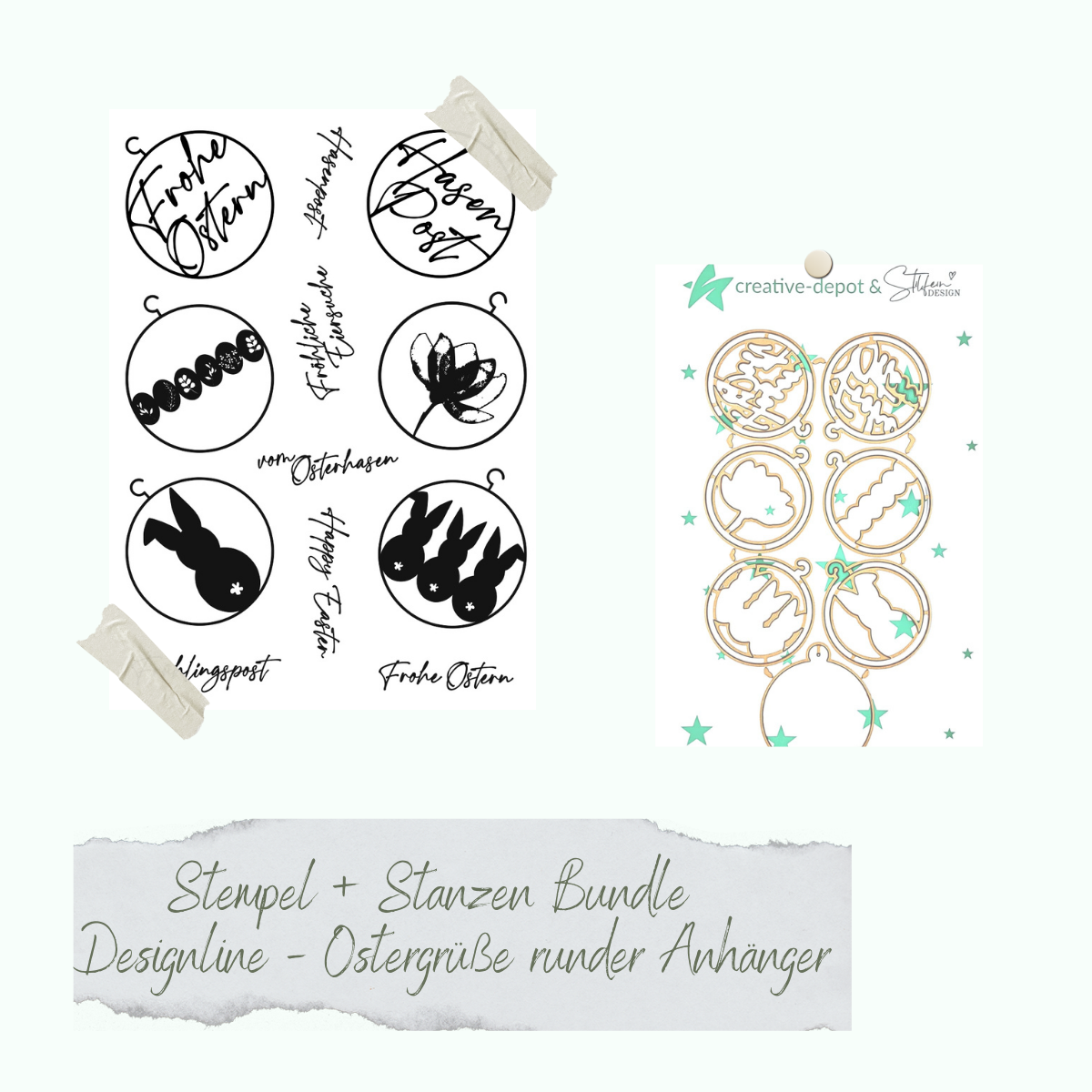 Bundle - Designline - Ostergrüße runder Anhänger - Stempelset & Stanzen