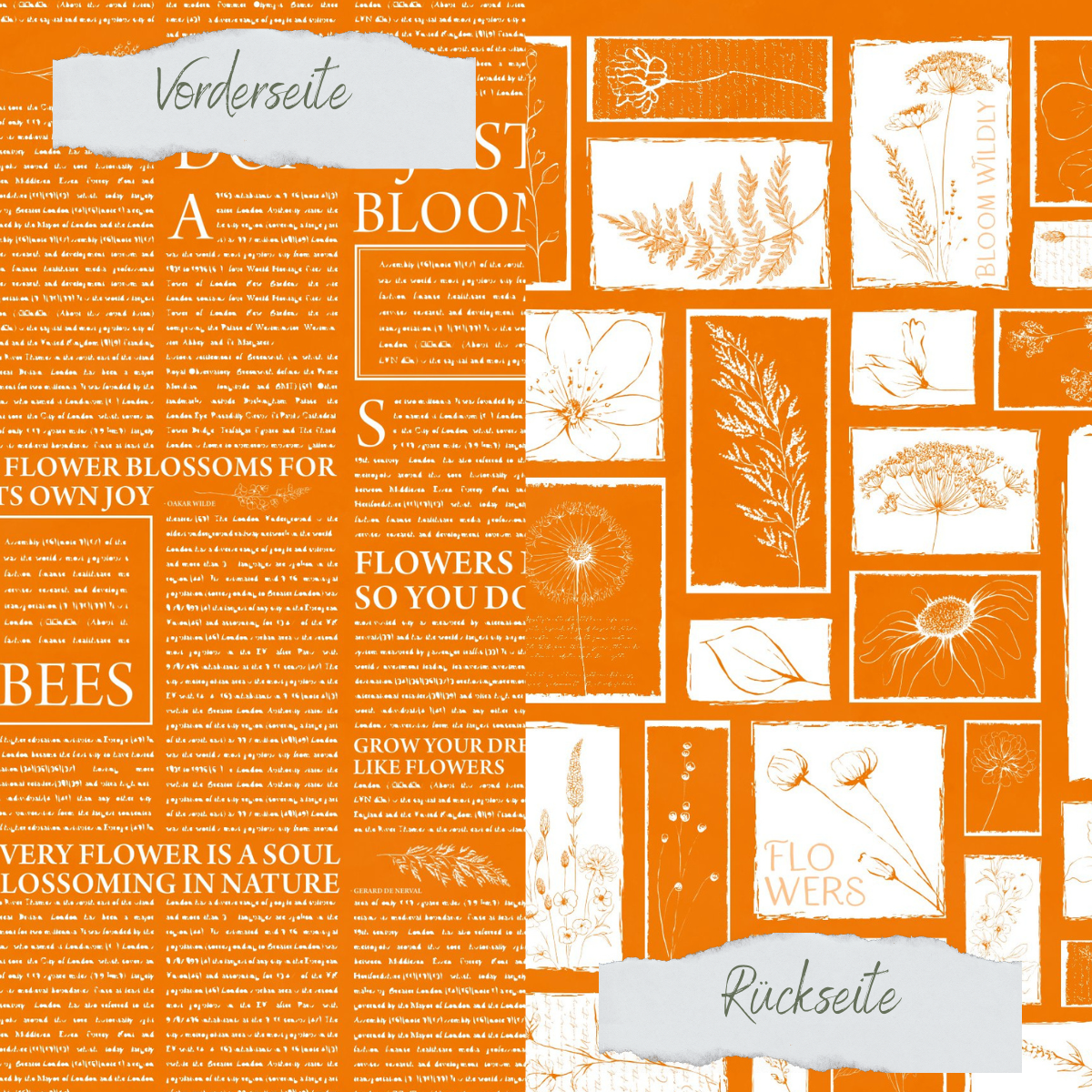 Papier à dessin - Basic - Herbstorange - Newspaper + Wildflowers - Doppelseitig bedruckt
