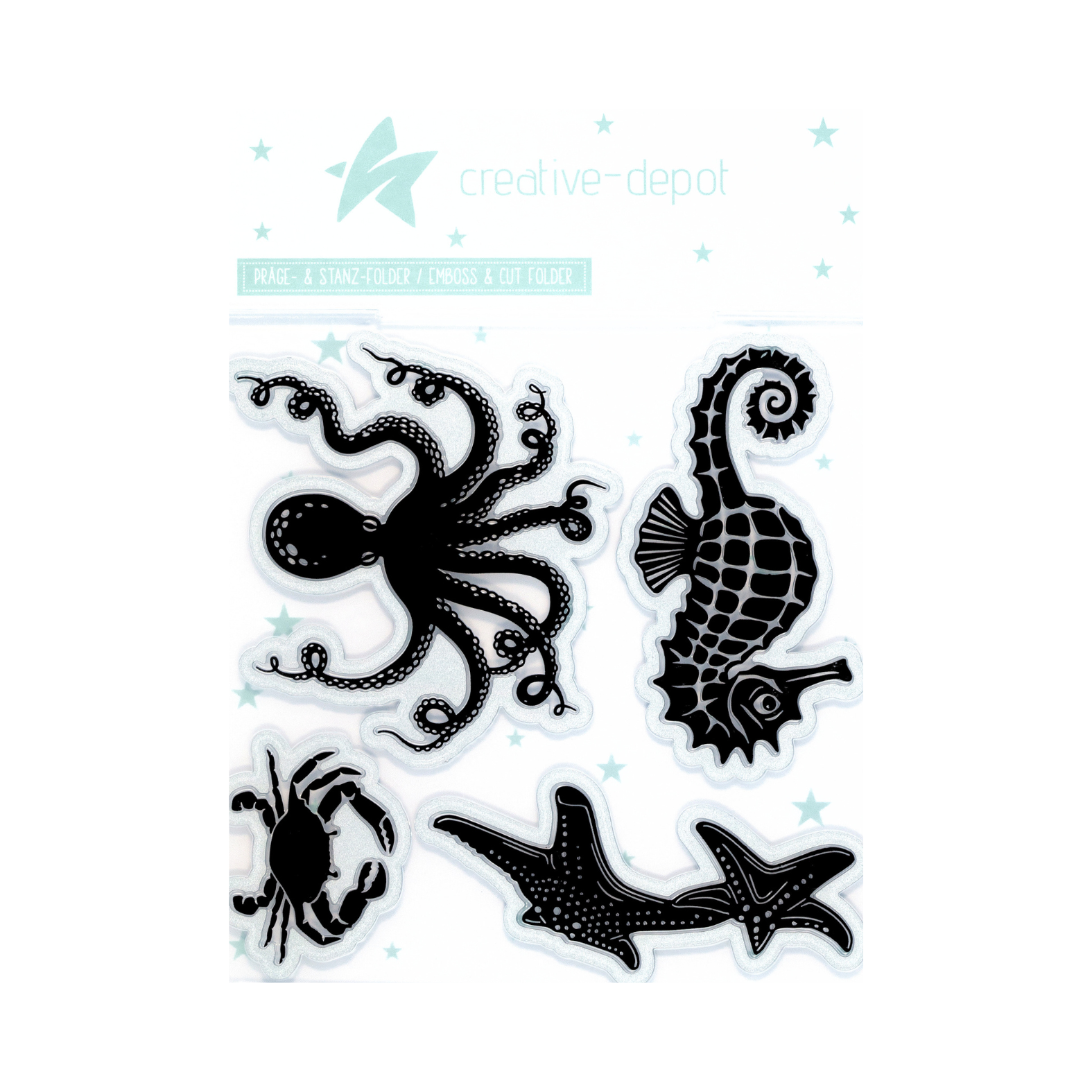 Dépliant Cut & Emboss - Meerestierchen - 15 x 15 cm