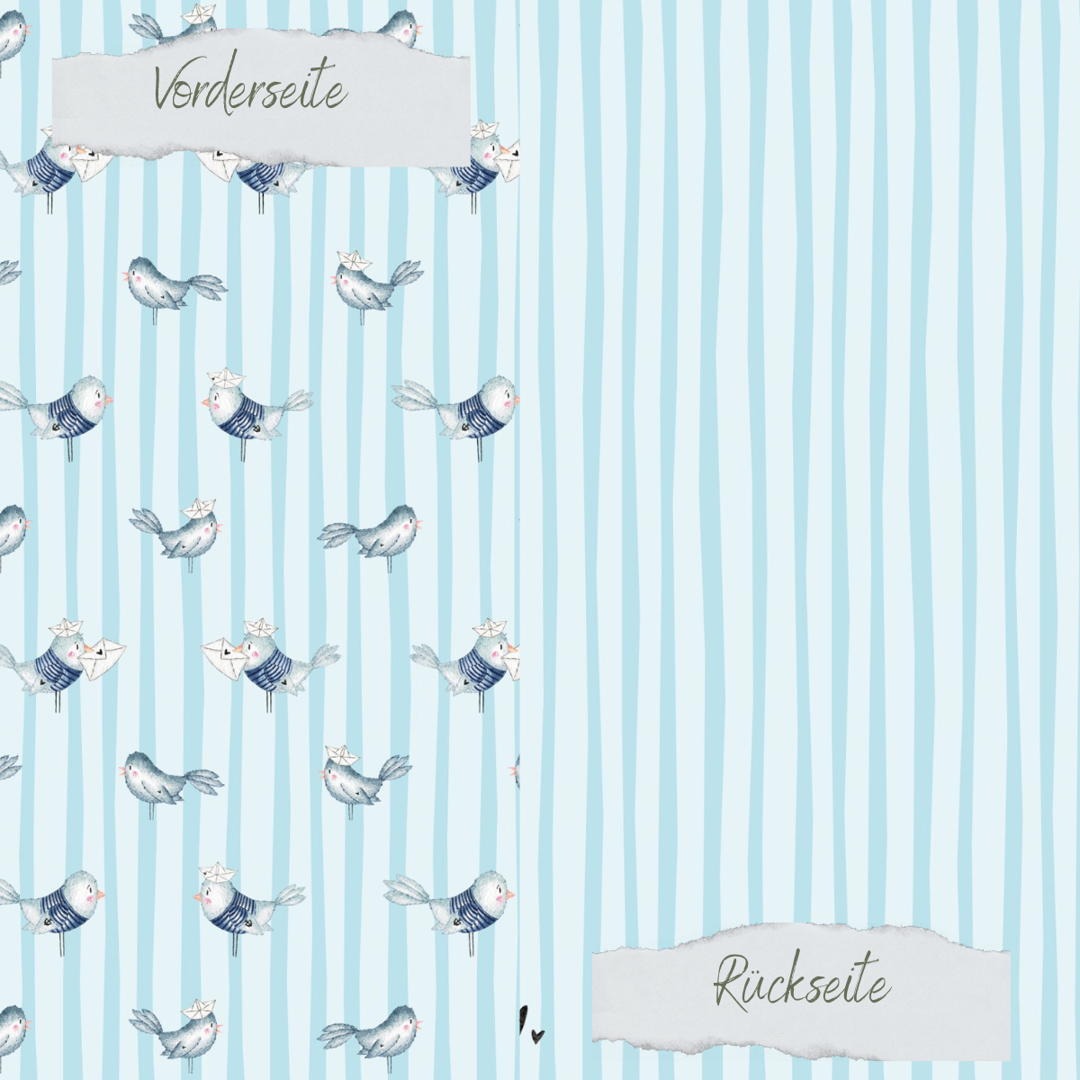 Designpapier - Designline - Maritimer Vogel - gestreift - Doppelseitig bedruckt