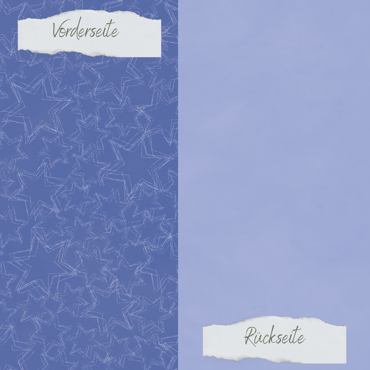 Designpapier - Basic - Jeansblau - Doodle Sterne + Uni hell - Doppelseitig bedruckt   