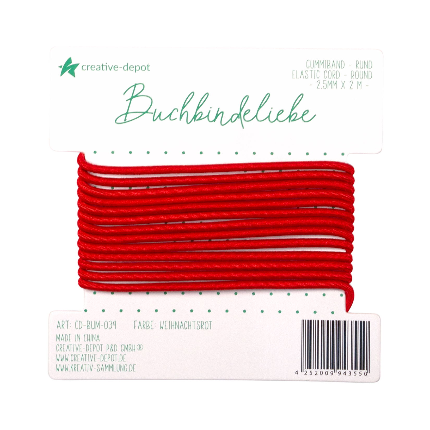 Gummiband - Weihnachtsrot - rund - Buchbindeliebe