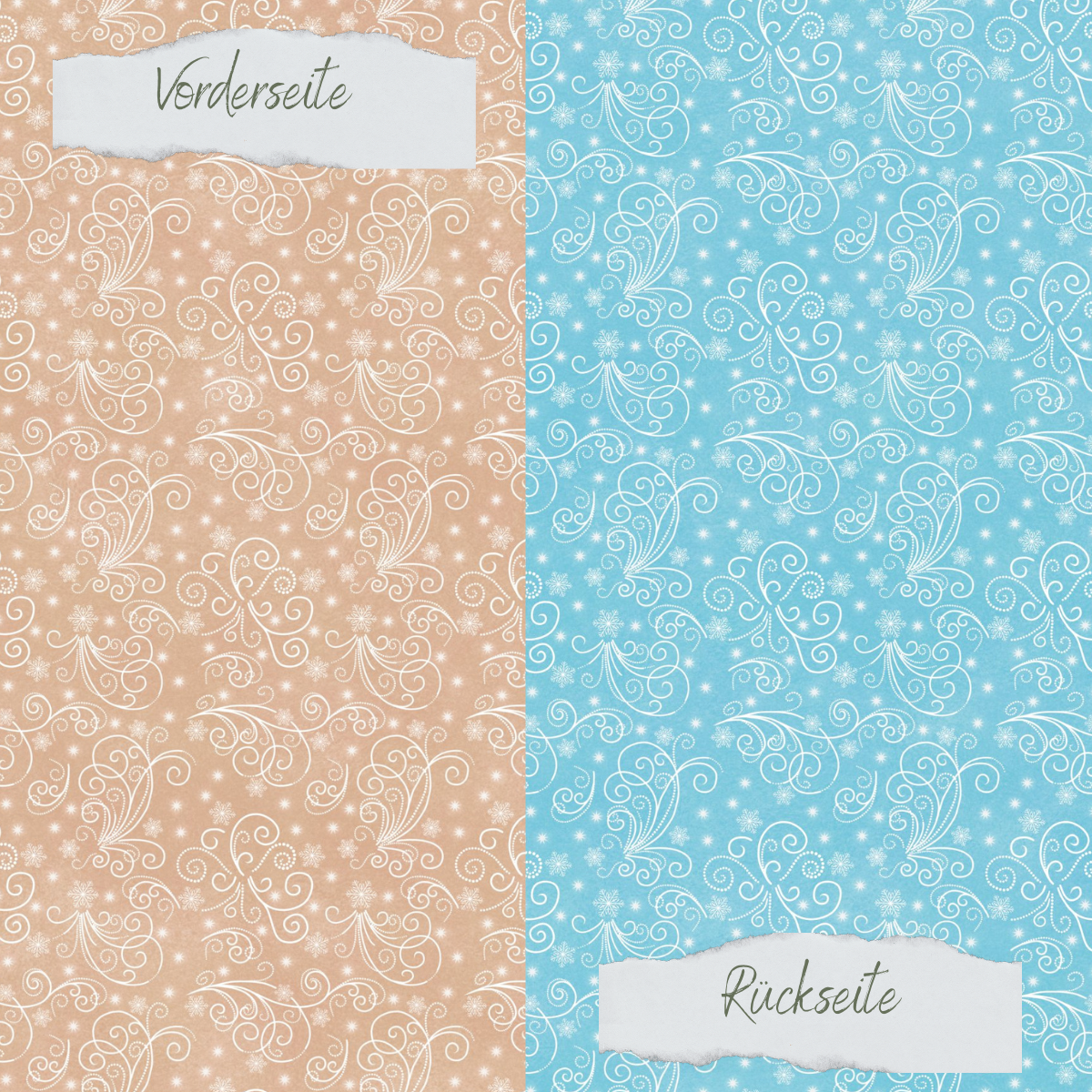 Designpapier - Swirly - Natur & Eisblau - Doppelseitig bedruckt