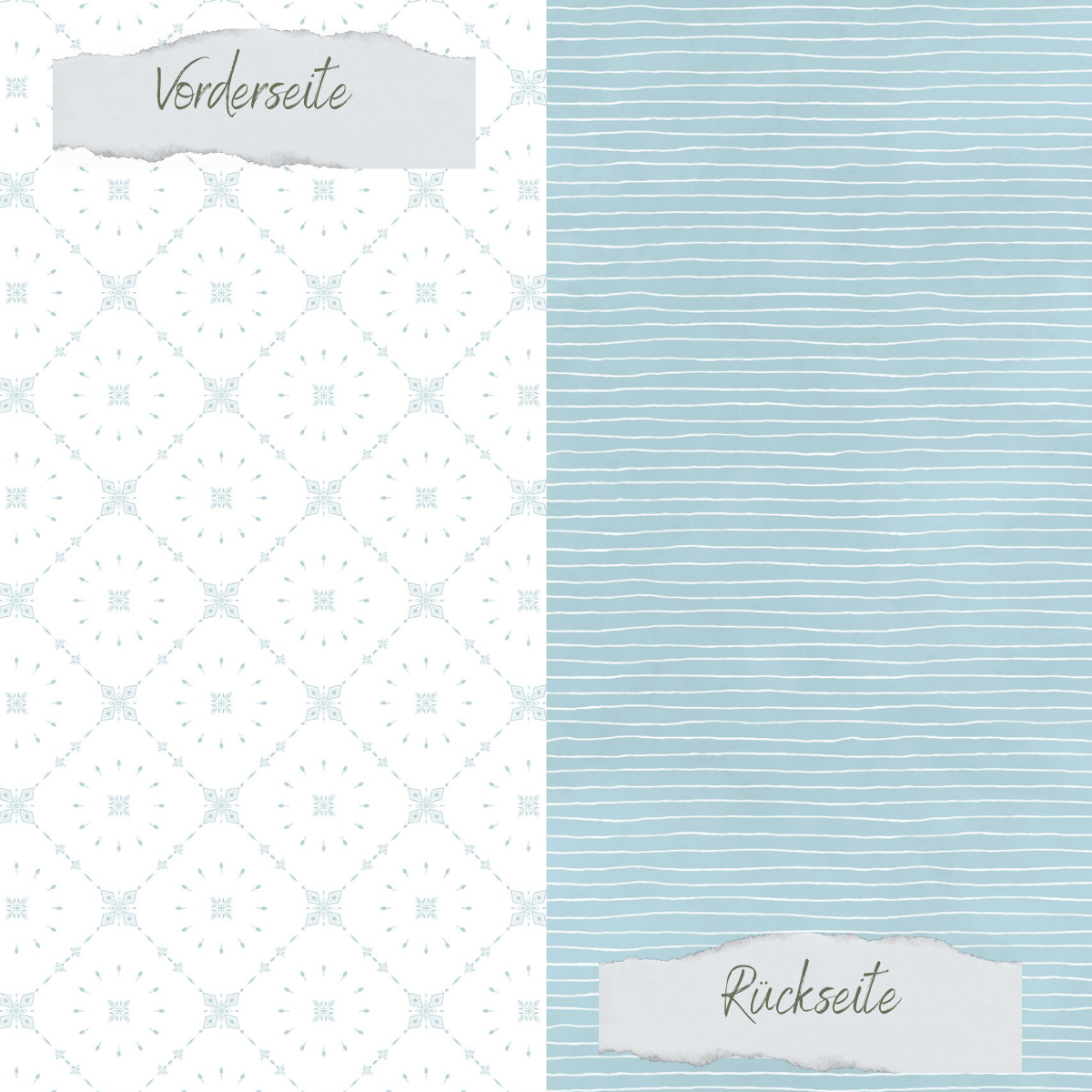 Designpapier - Basic - Vintage Hellblau - Fliesen + Doodle Streifen - Doppelseitig bedruckt