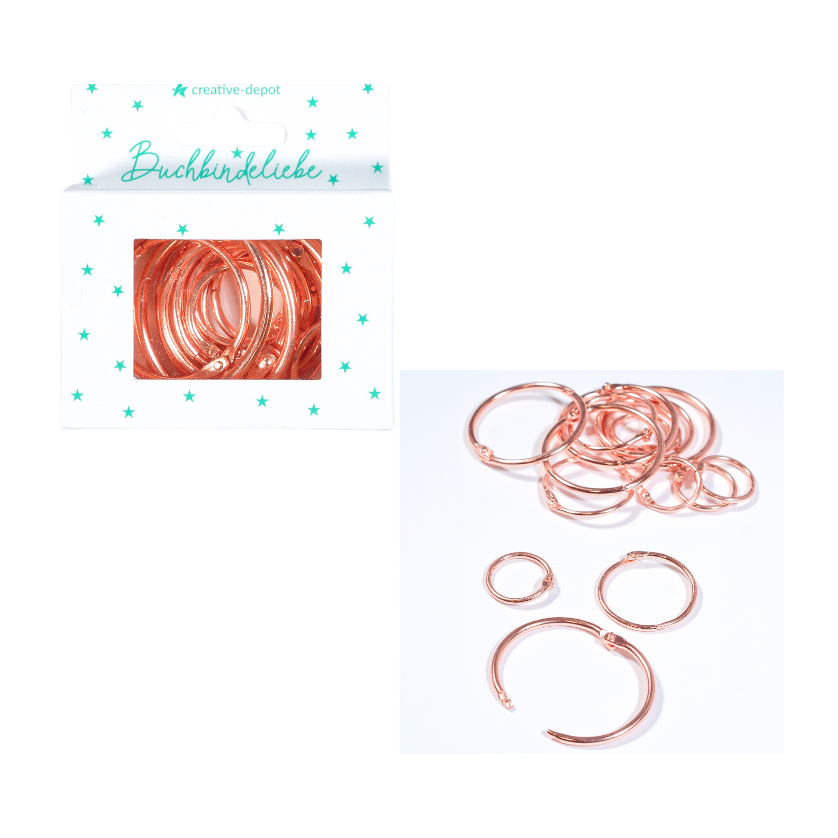 Buchringe - Rosegold - Buchbindeliebe - 15 Stück