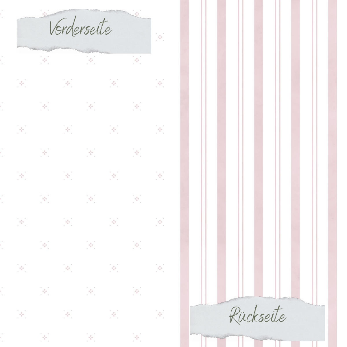 Designpapier - Basic - Puderrosa - Blümchen + Streifen - Doppelseitig bedruckt