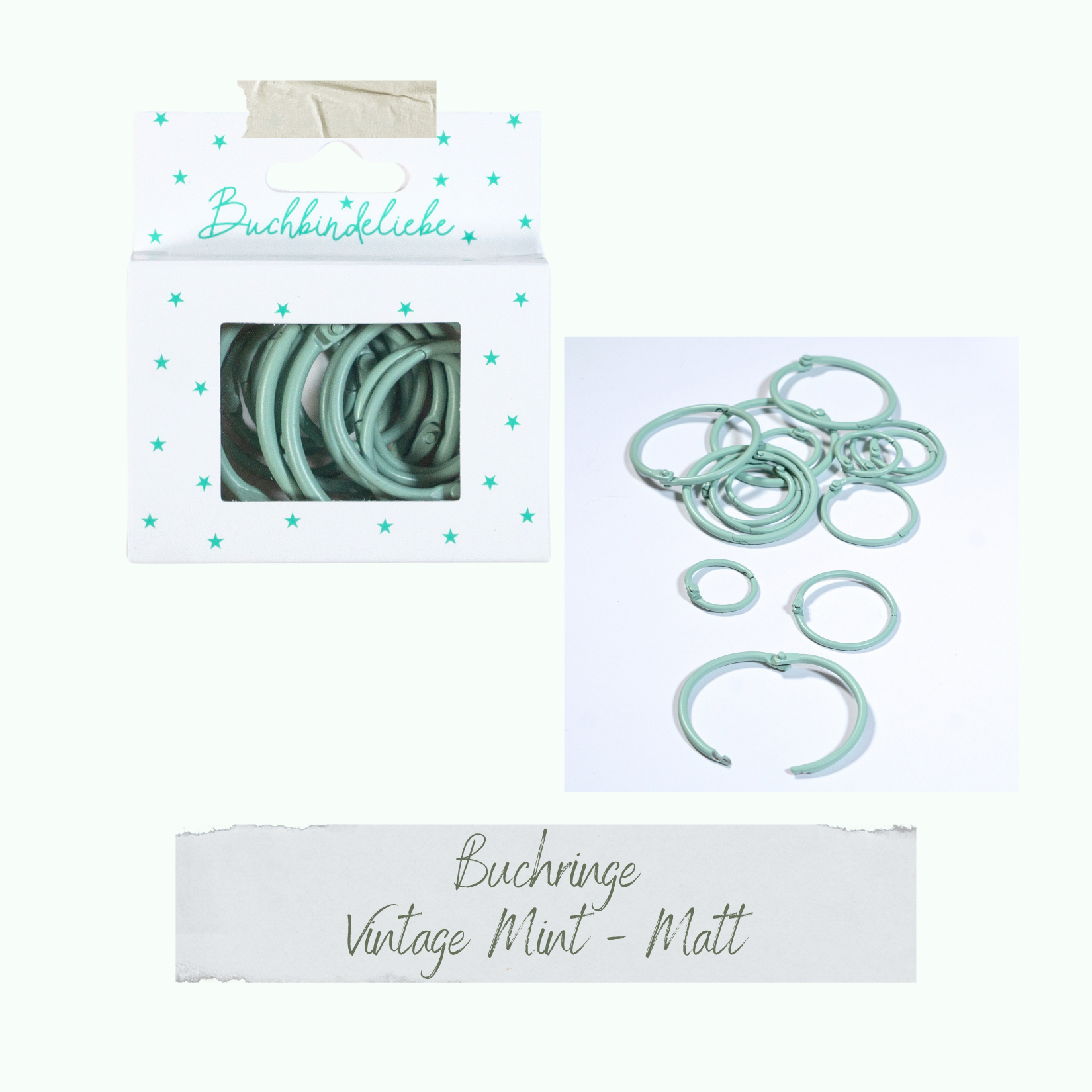 Buchringe - Vintage Mint - Matt - Buchbindeliebe - 15 Stück  Buchringe - Vintage Mint - Matt - Buchbindeliebe - 15 Stück