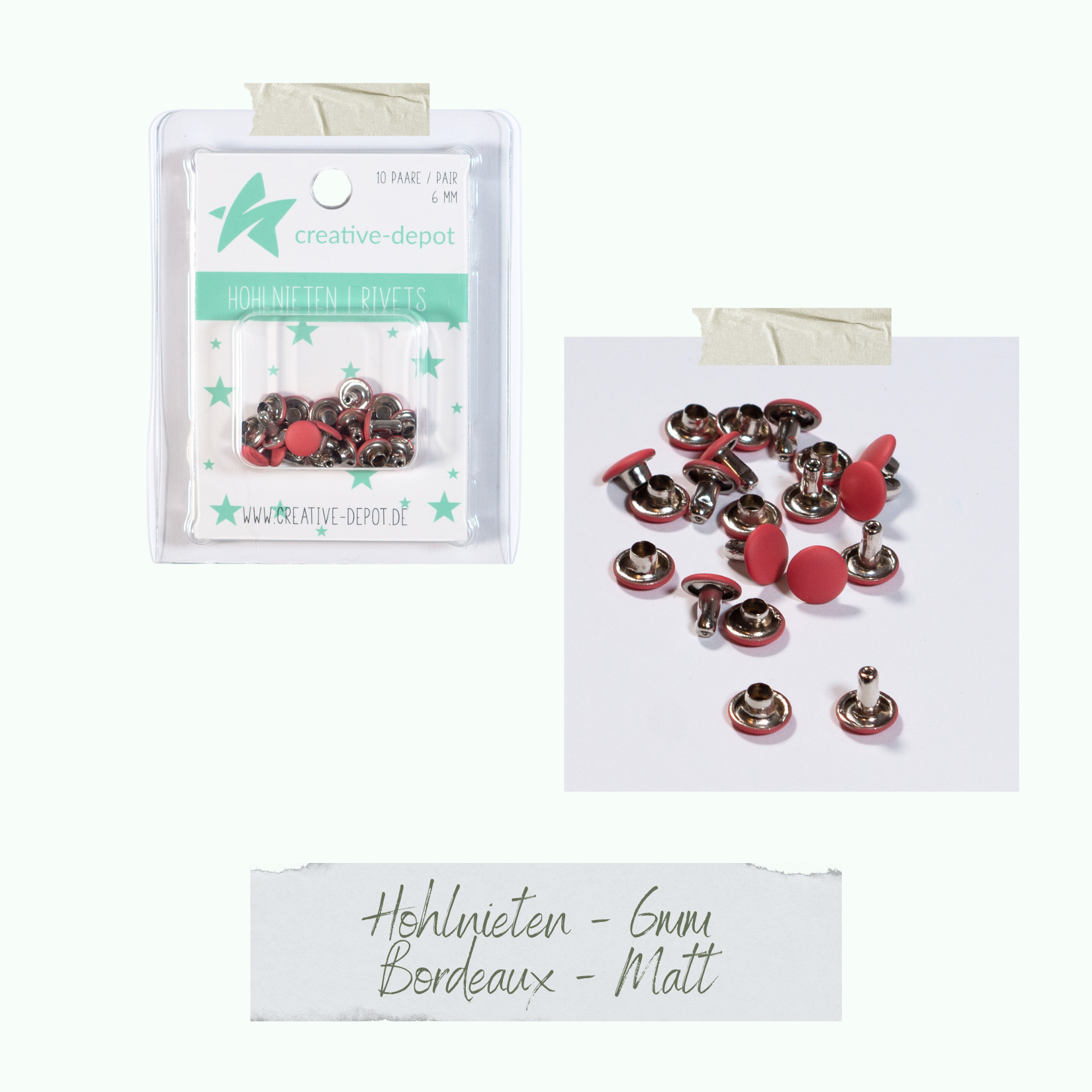 Doppelhohlnieten - Bordeaux - Matt - 10 Paar - 6 mm