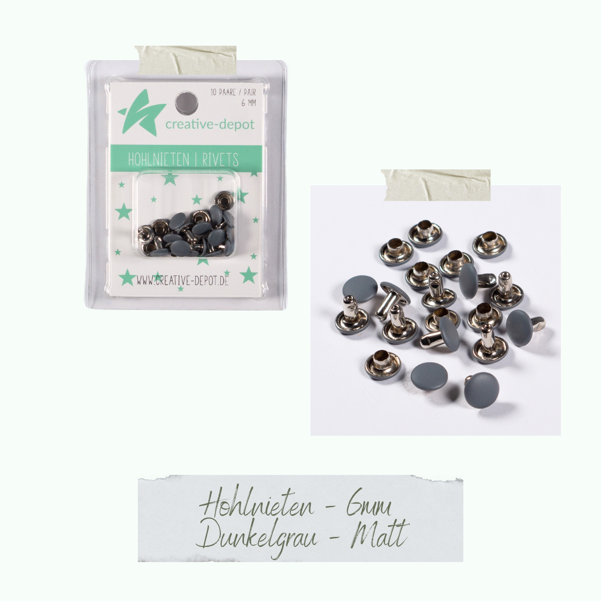 Doppelhohlnieten - Dunkelgrau - Matt - 10 Paar - 6 mm Doppelhohlnieten - Dunkelgrau - Matt - 10 Paar - 6 mm