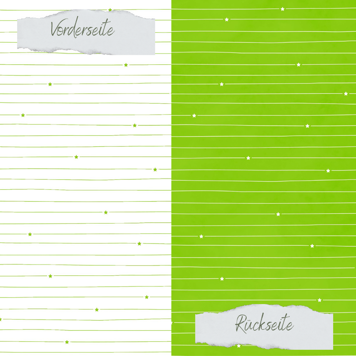 Designpapier - Basic - Apfelgrün - Doodle Linien mit Sternchen - Doppelseitig bedruckt
