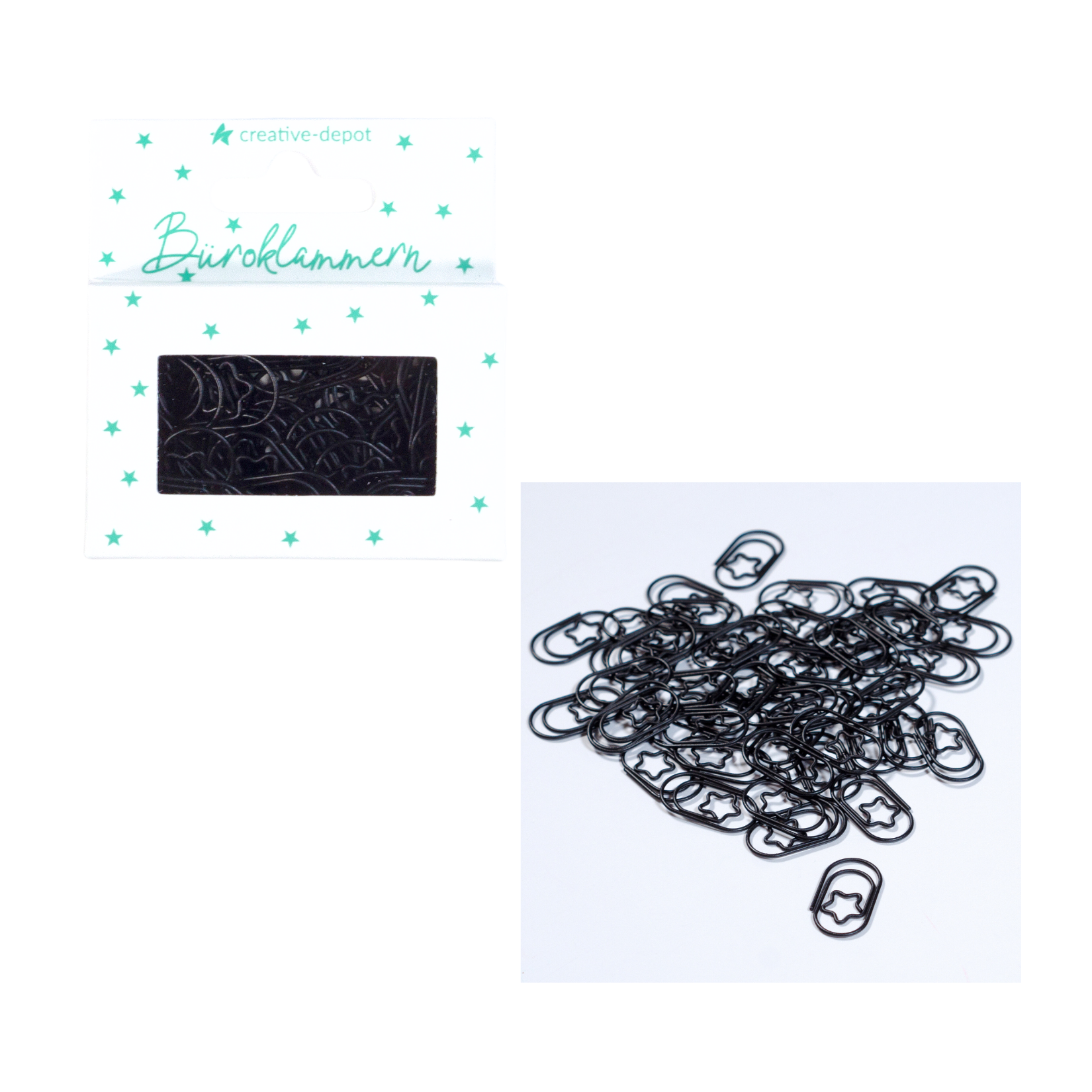 Büroklammer Stern - Schwarz - Matt - 50 Stück