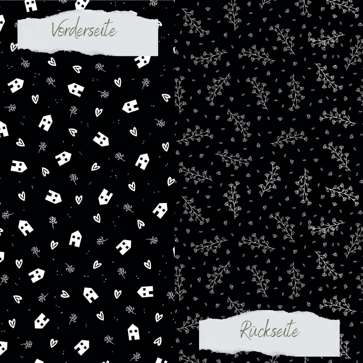 Papel de diseño - Basic - Schwarz - Häuser + Zweige - Doppelseitig bedruckt Papel de diseño - Basic - Schwarz - Häuser + Zweige - Doppelseitig bedruckt