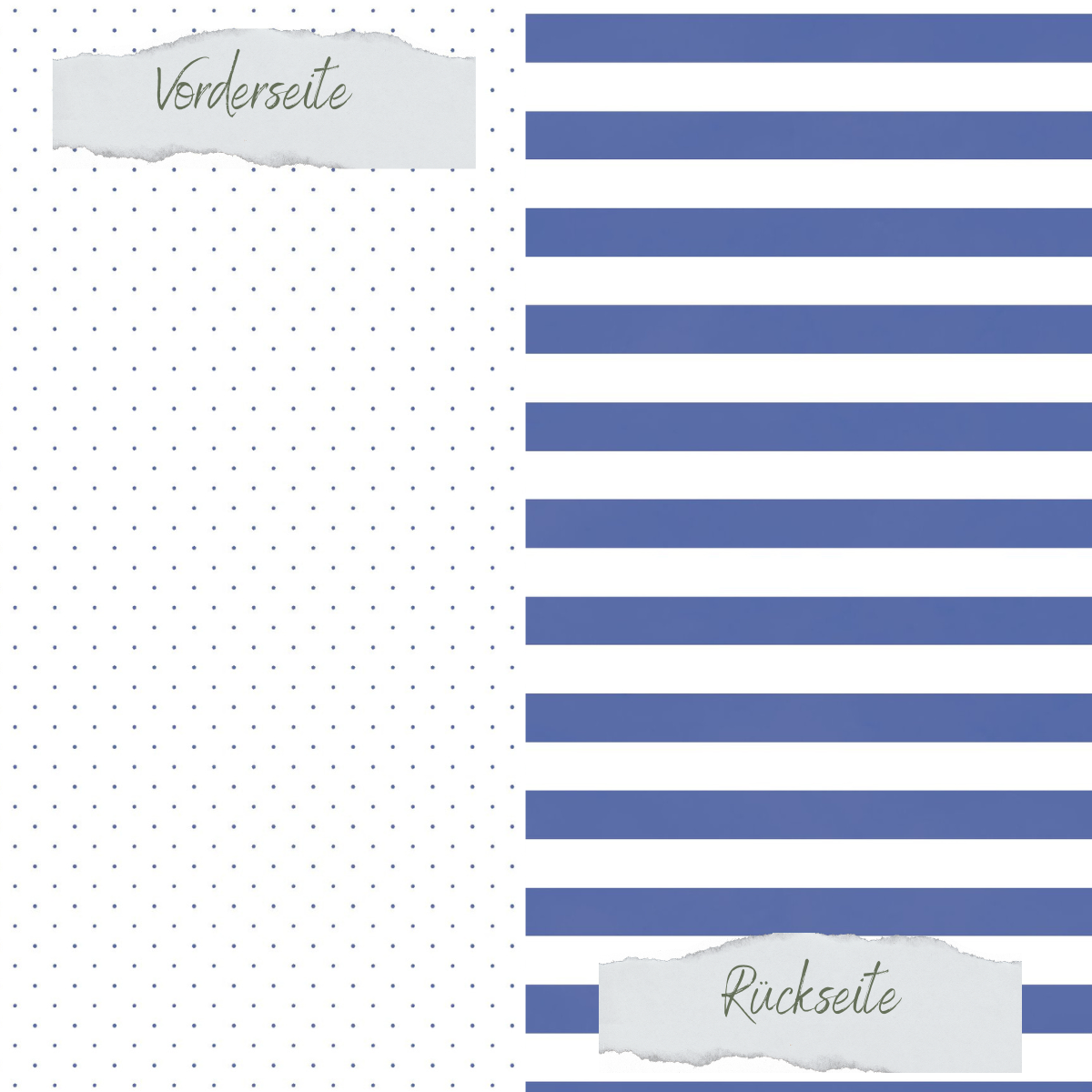 Designpapier - Basic - Jeansblau - Gepunktet + Breite Streifen - Doppelseitig bedruckt 