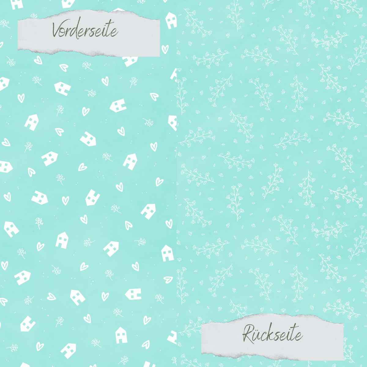 Designpapier - Basic - Sommerjade - Häuser + Zweige - Doppelseitig bedruckt
