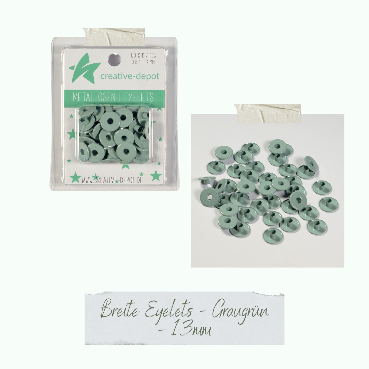 CD-EY-086_Breite-Eyelets-Graugr-n-13mm Breite Eyelets - Graugrün - 13 mm
