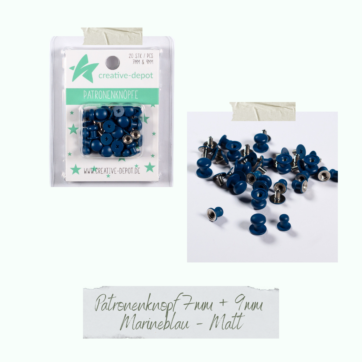Patronenknopf - Marineblau - Matt - 20 Stück - 7 mm & 9 mm Patronenknopf - Marineblau - Matt - 20 Stück - 7 mm & 9 mm