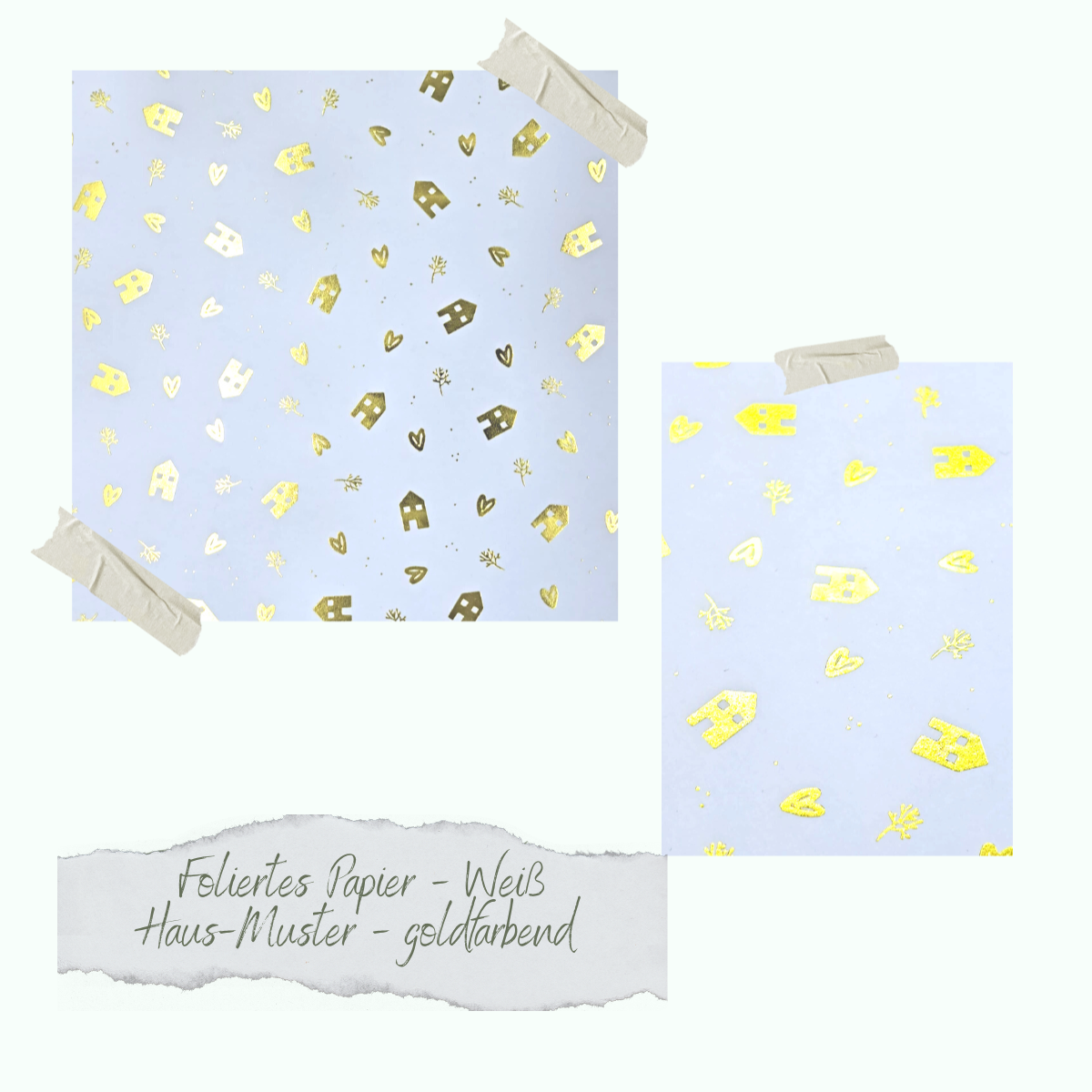 CD-DG-003-1 Foliertes Papier - Weiß - Haus-Muster - goldfarbend