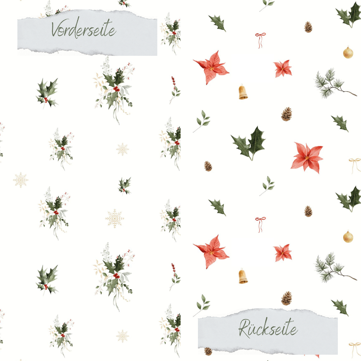 Designer paper – Holly bouquets – Printed on both sides