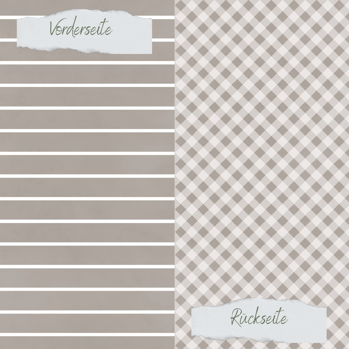 Designpapier - Basic - Taupe - Breite Linien + Karo - Doppelseitig bedruckt
