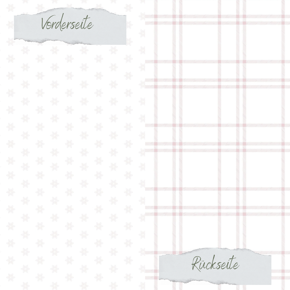 Designpapier - Basic - Puderrosa - Blumen + Karomuster - Doppelseitig bedruckt