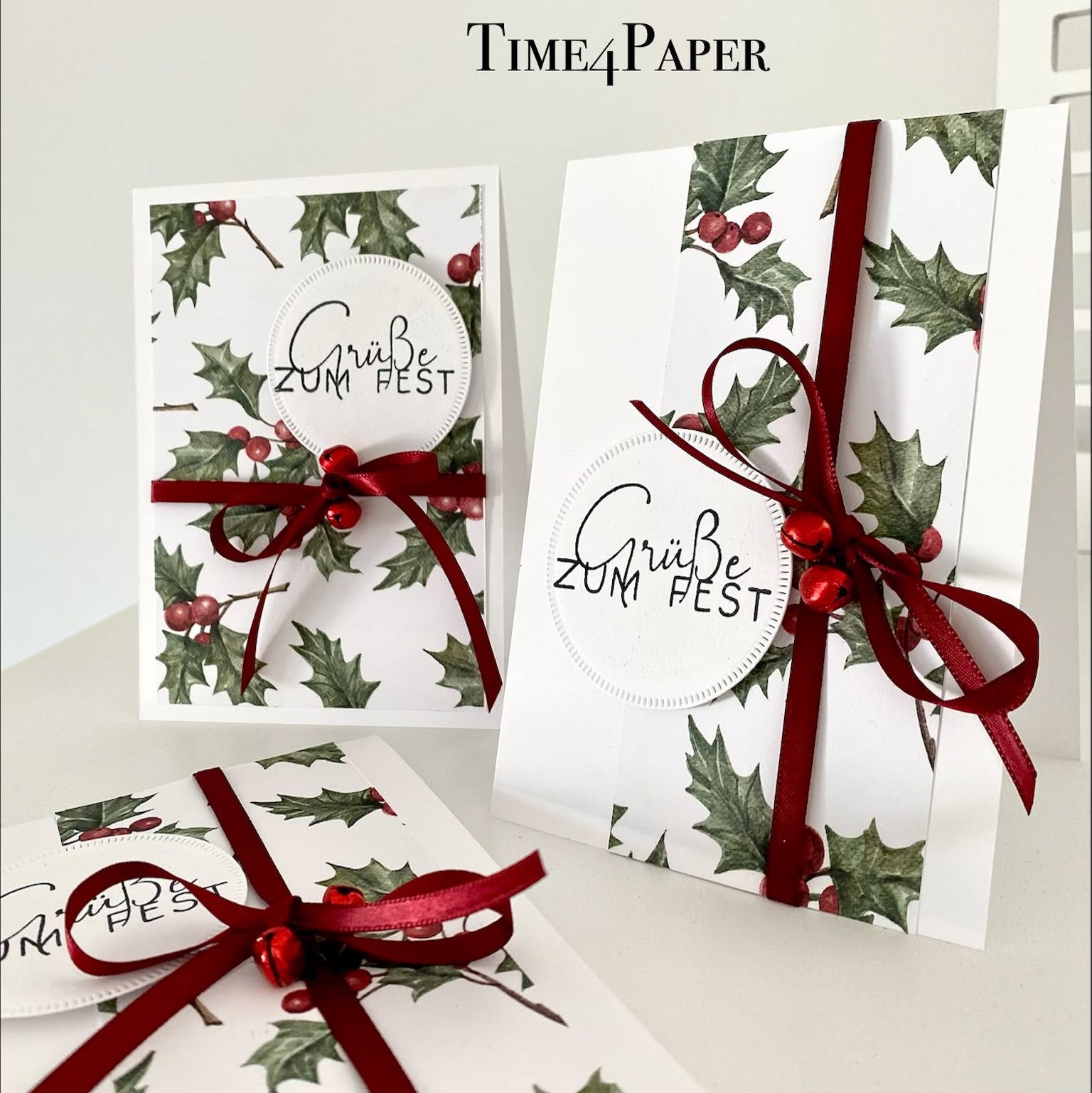 Designpapier - Tannenbäume und Ilex - Doppelseitig bedruckt