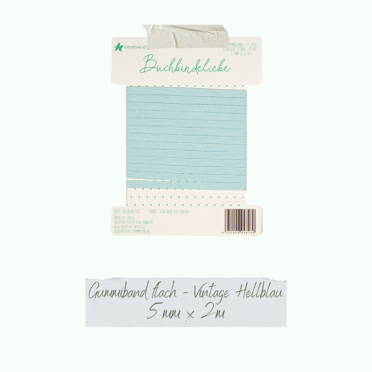 CD-BUM-113_Gummiband-flach-Vintage-Hellblau Gummiband - Vintage Hellblau - flach - Buchbindeliebe