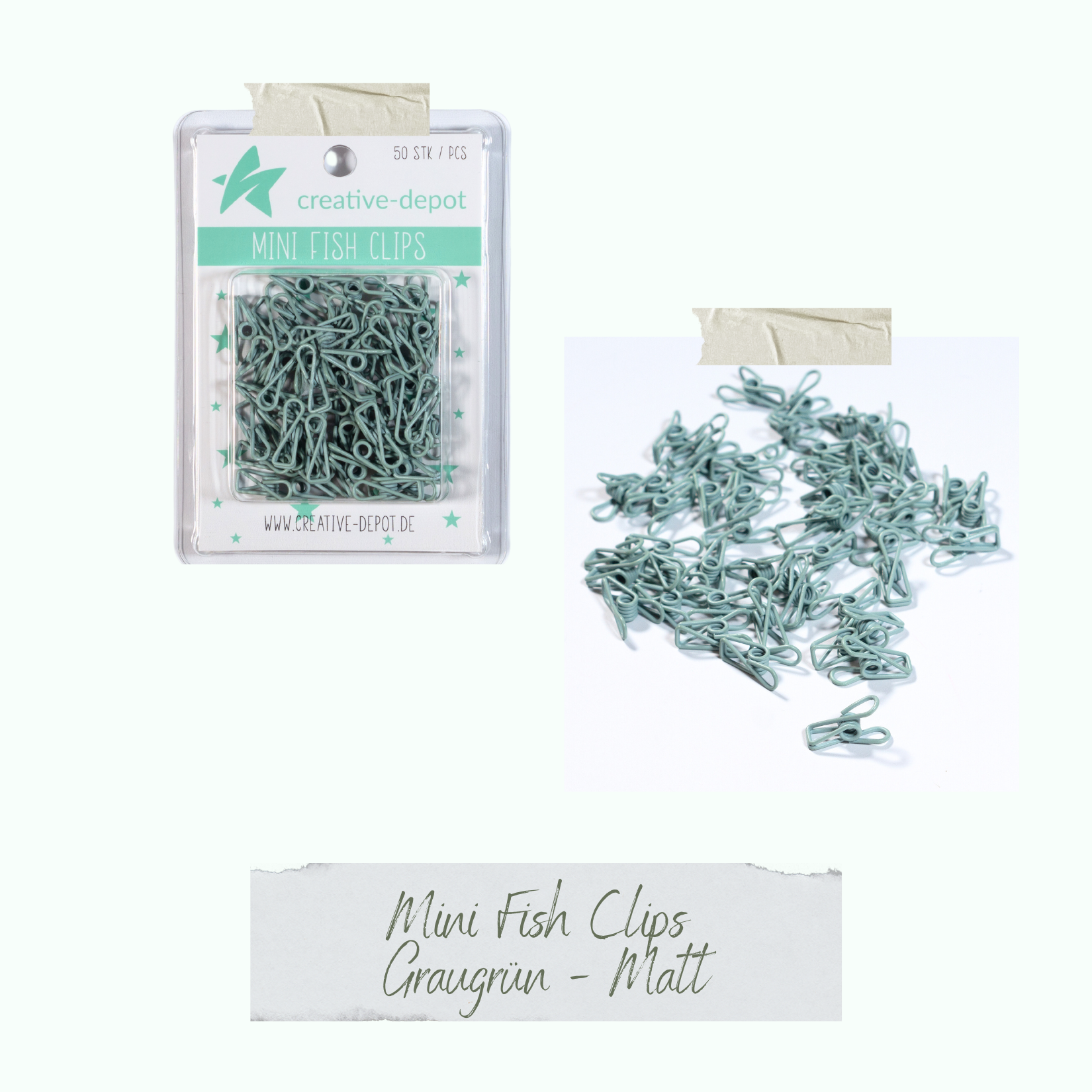 Mini Fish Clip - Graugrün - Matt - 50 Stück