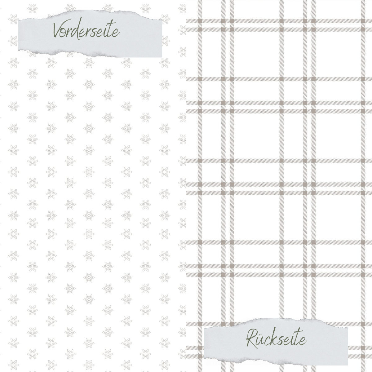 Designpapier - Basic - Taupe - Blumen + Karomuster - Doppelseitig bedruckt