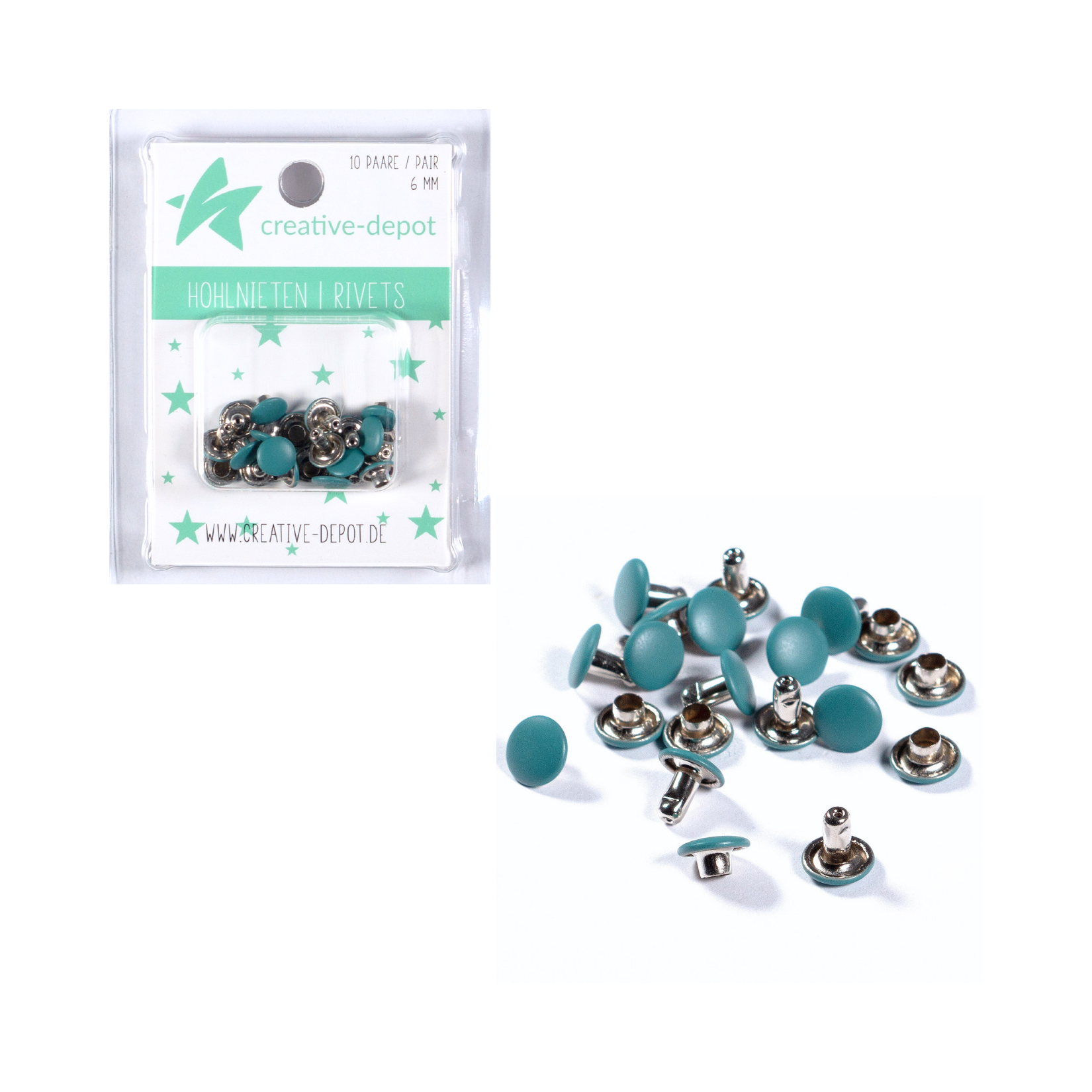 Doppelhohlnieten - Salbei - Matt - 10 Paar - 6 mm