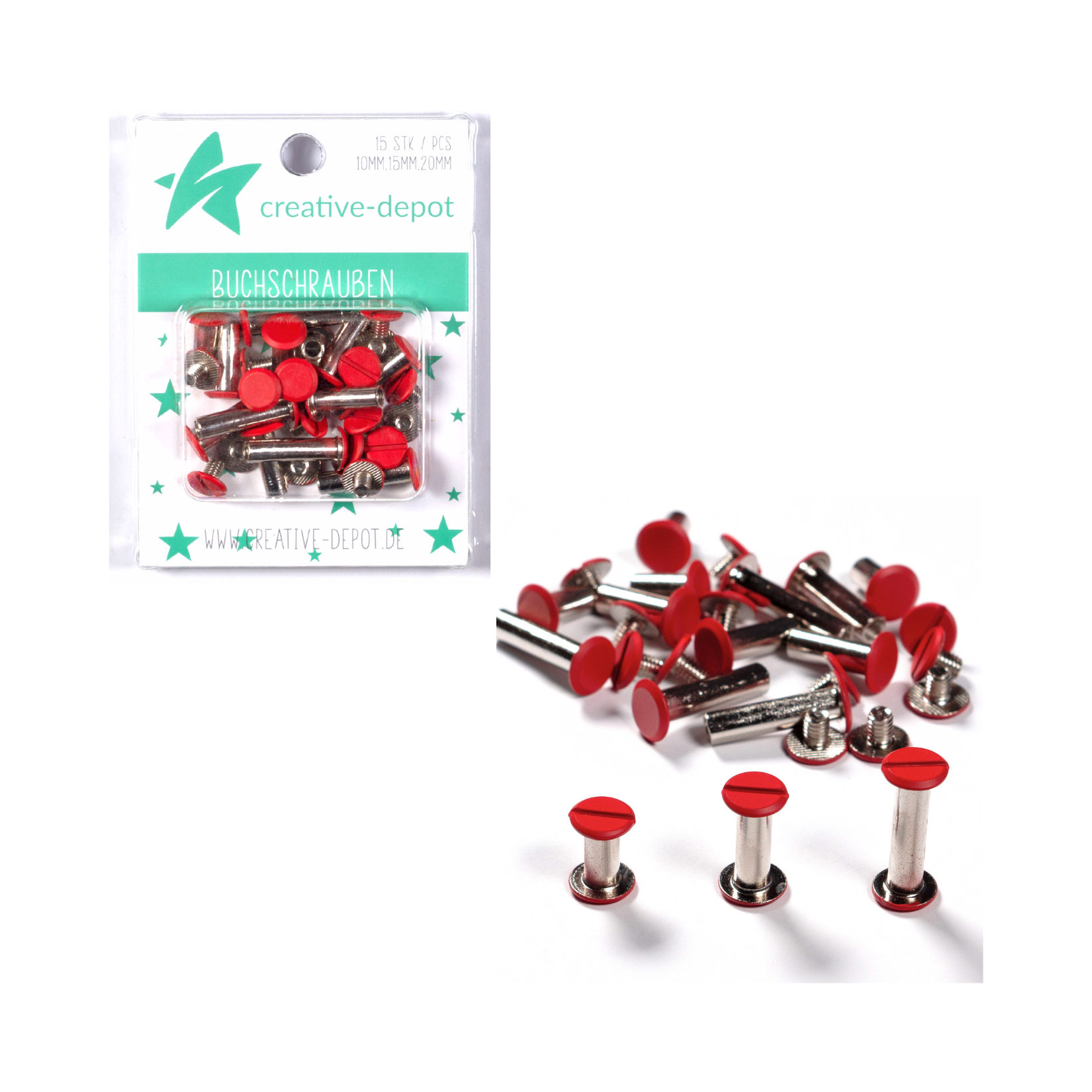 Buchschrauben - Weihnachtsrot - Matt - 15 Stück