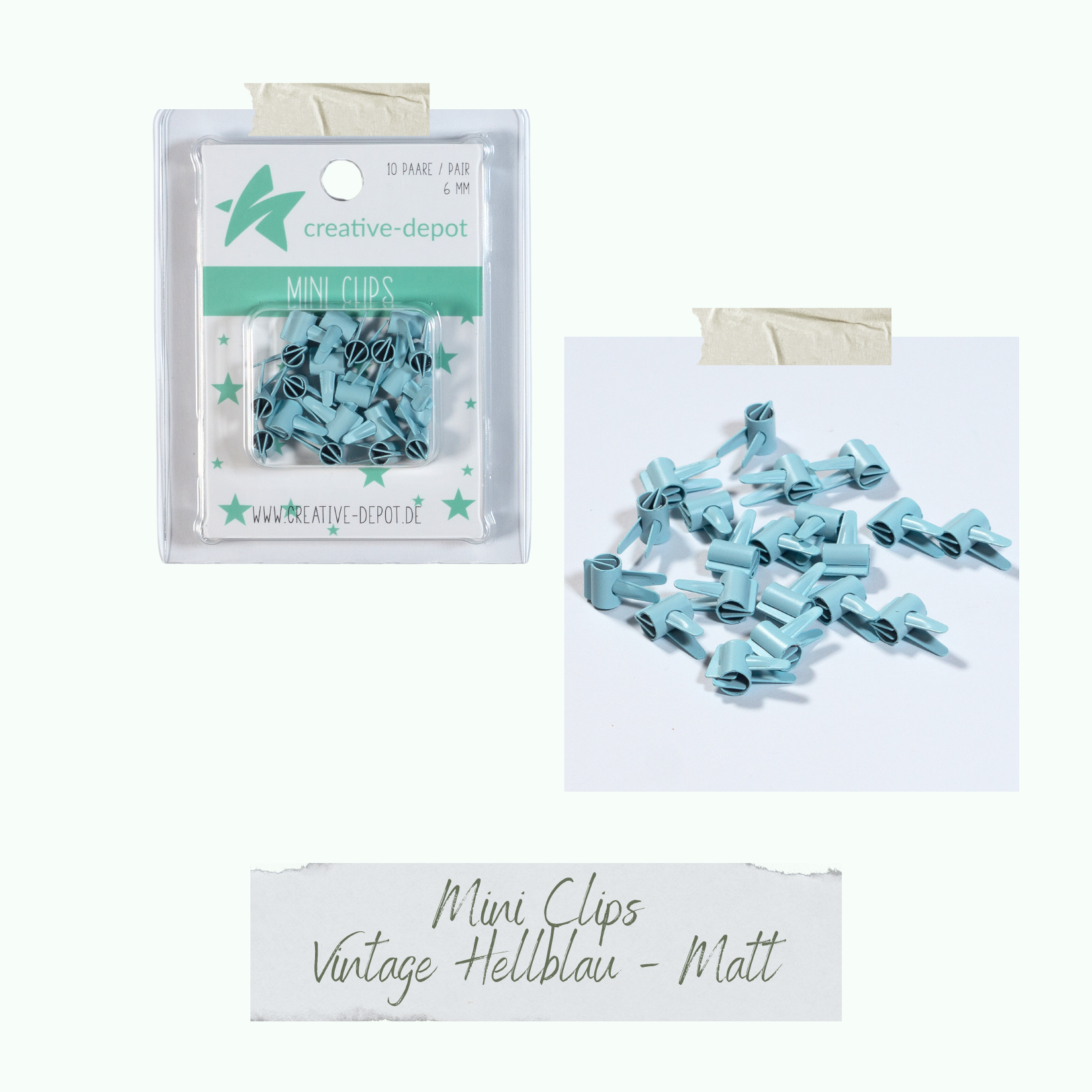 Mini Clip - Vintage Hellblau - Matt - 20 Stück