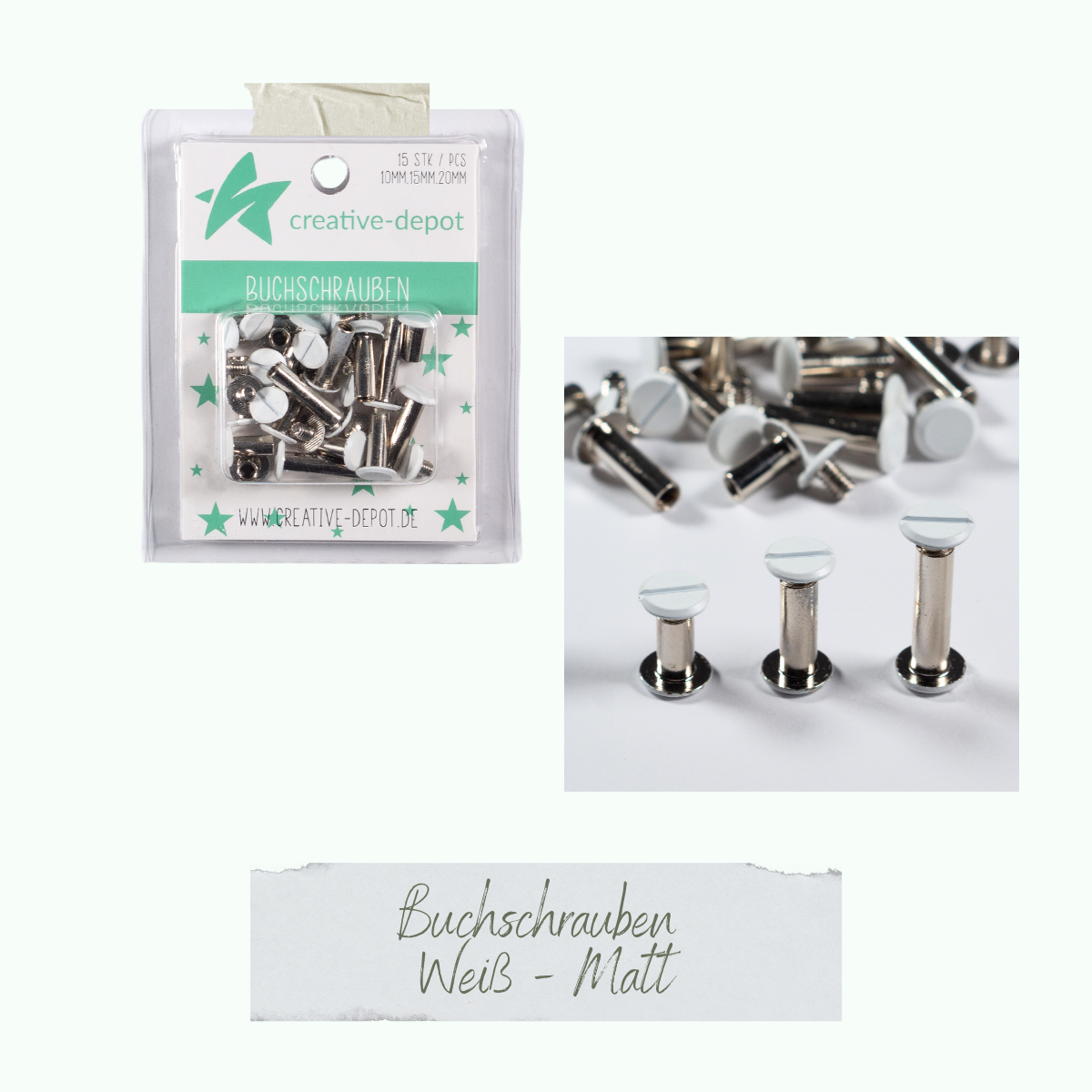 Buchschrauben - Weiß - Matt - 15 Stück Buchschrauben - Weiß - Matt - 15 Stück