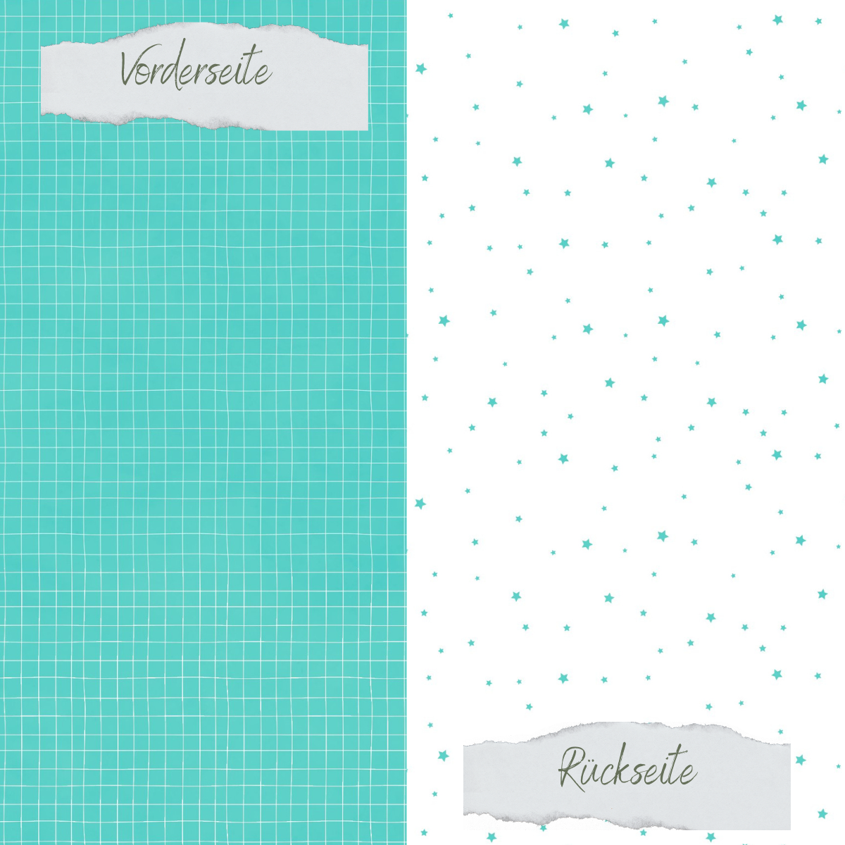 Designpapier - Basic - Sommertürkis - Doodle Gitter + Sternchenregen - Doppelseitig bedruckt