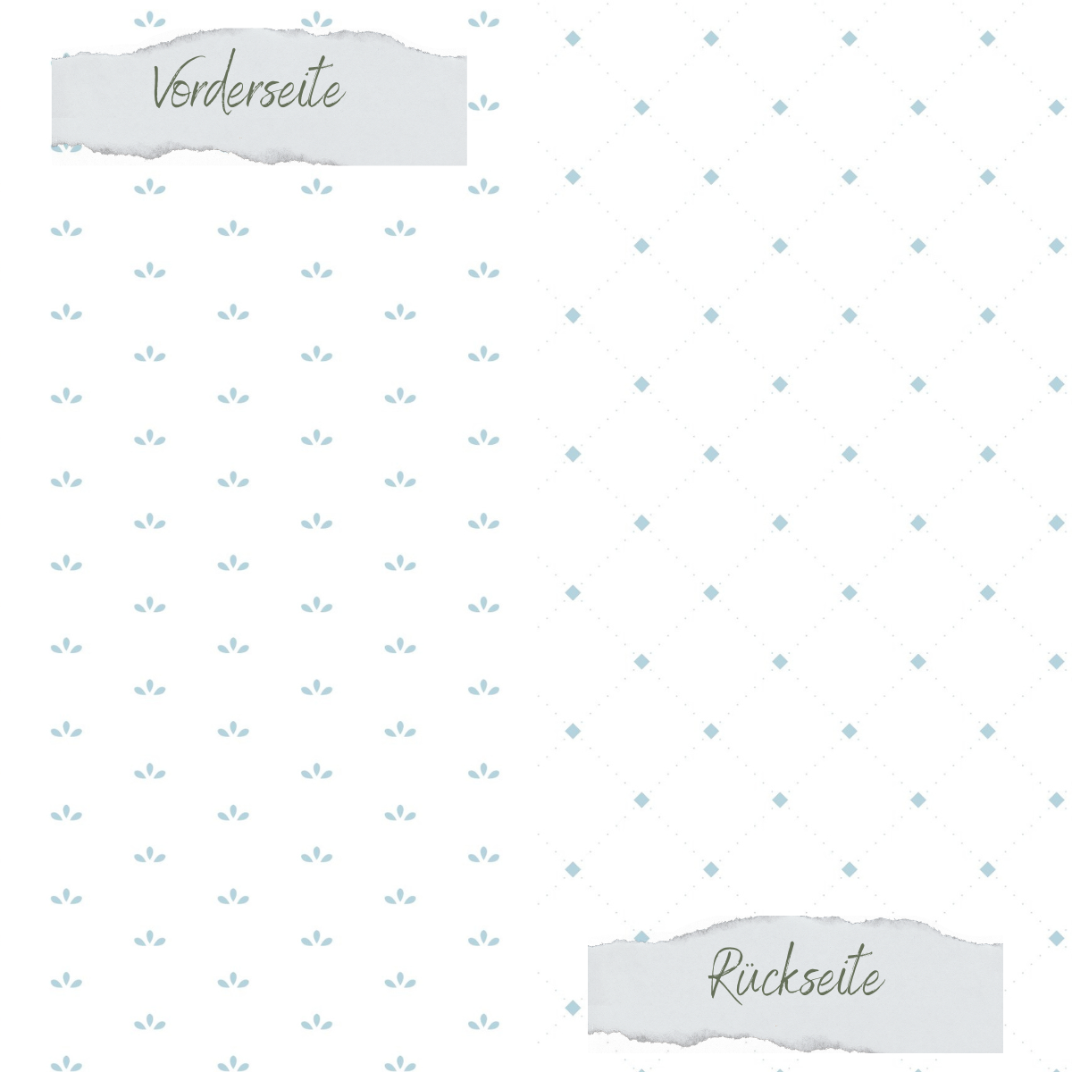 Designpapier - Basic - Vintage Hellblau - Blütenblätter + Elegante Karos - Doppelseitig bedruckt
