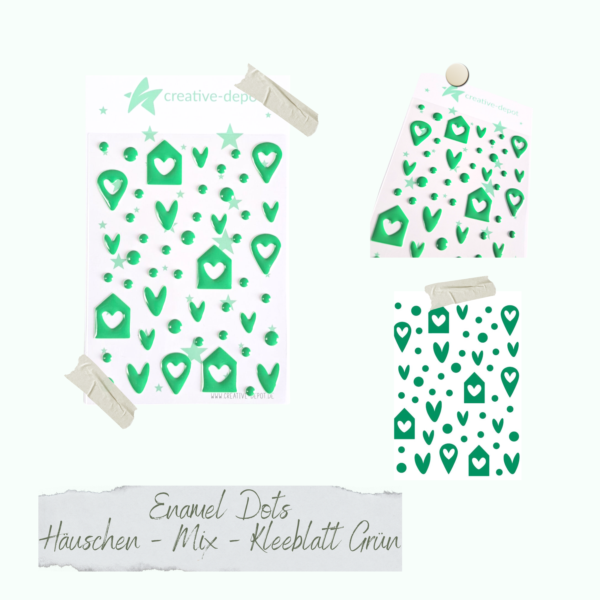 CD-ED-093 Enamel Dots - Häuschen Mix - Kleeblatt Grün