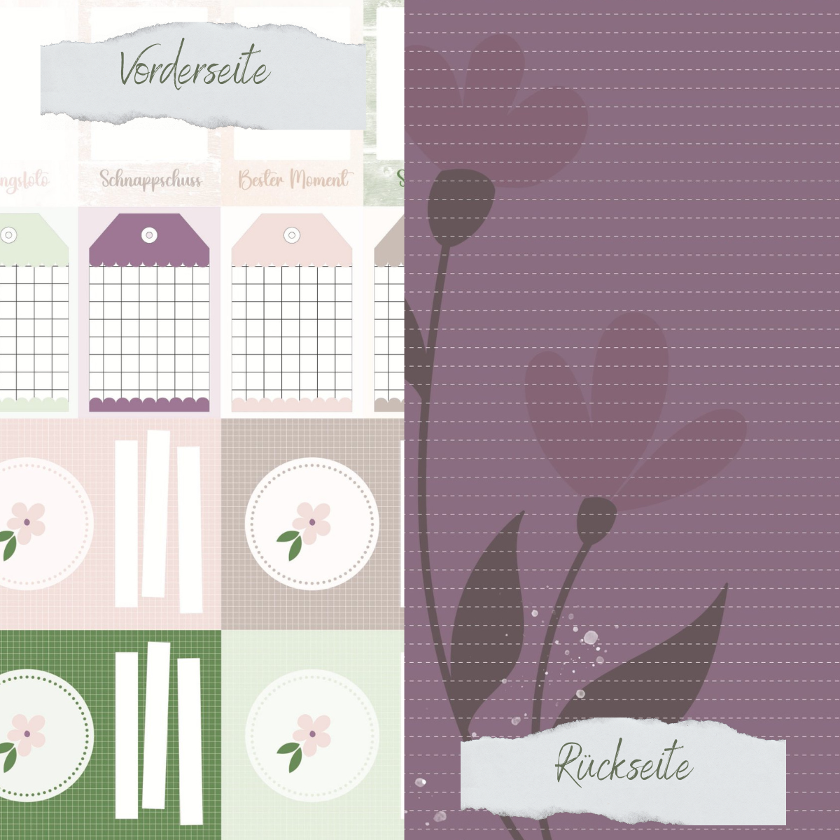 Designpapier - Designline - Scrapliebe - Vintage Blümchen - Frames und Tags - Doppelseitig bedruckt