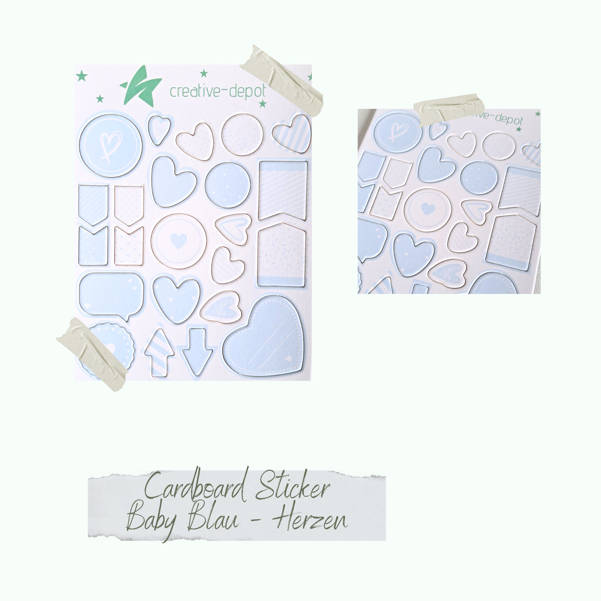 CD-CS-008 Cardboard Sticker - Baby Blau - Herzen