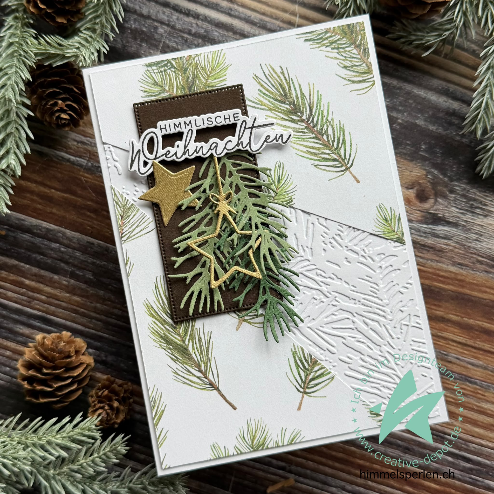 Designer paper – Fir green and berries – Printed on both sides