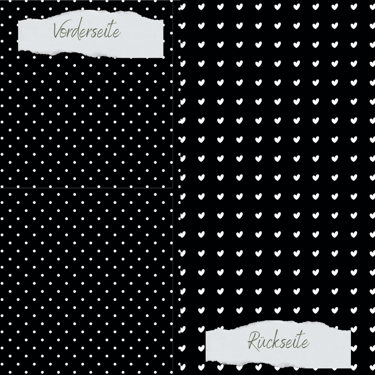 Papel de diseño - Basic - Schwarz - Pünktchen + Herzchen - Doppelseitig bedruckt Papel de diseño - Basic - Schwarz - Pünktchen + Herzchen - Doppelseitig bedruckt